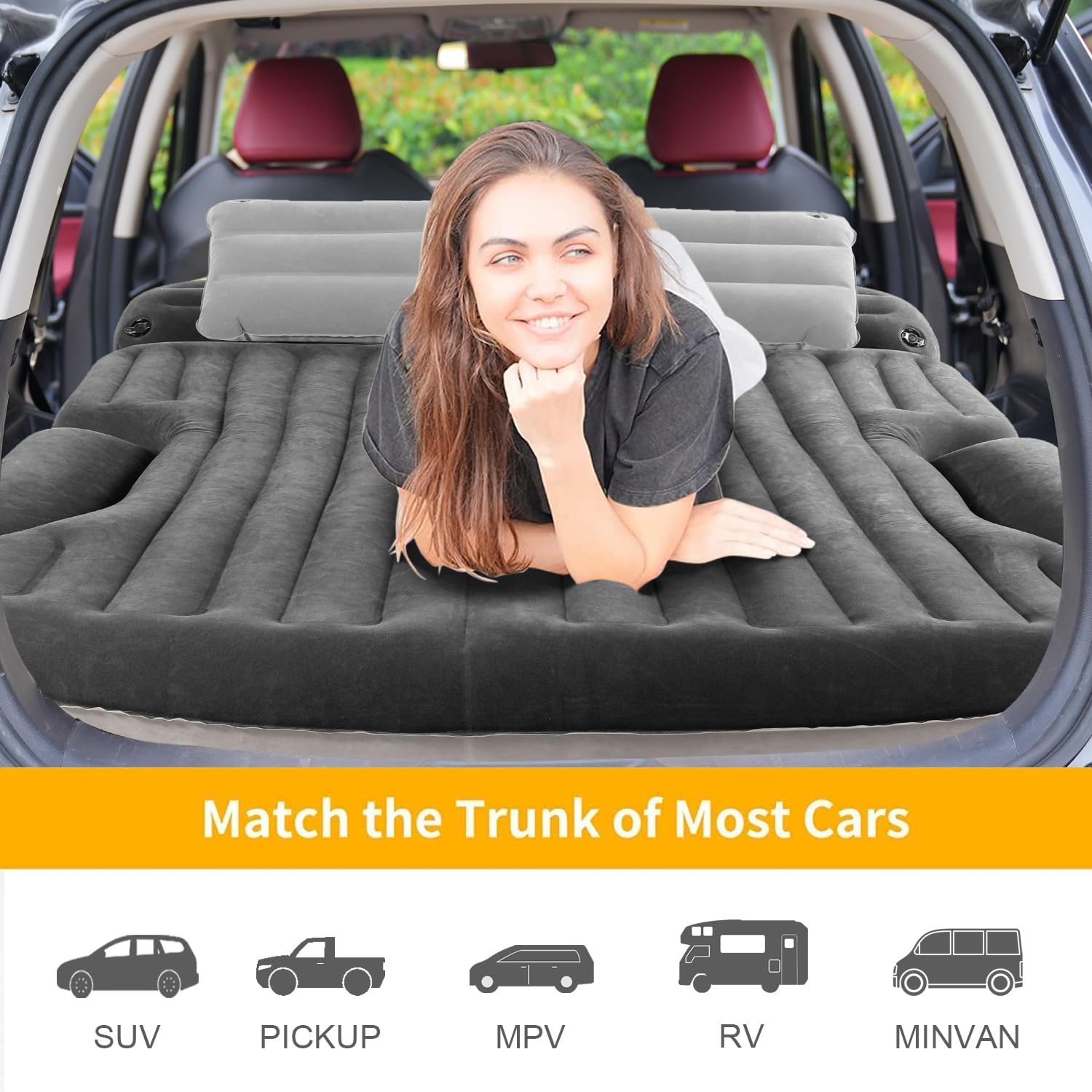 Kmz Suv Air Mattress Thickened And Double-Sided Flocking Travel Camping Bed With 2 Pillows & Electric Pump Dedicated Mobile Cush