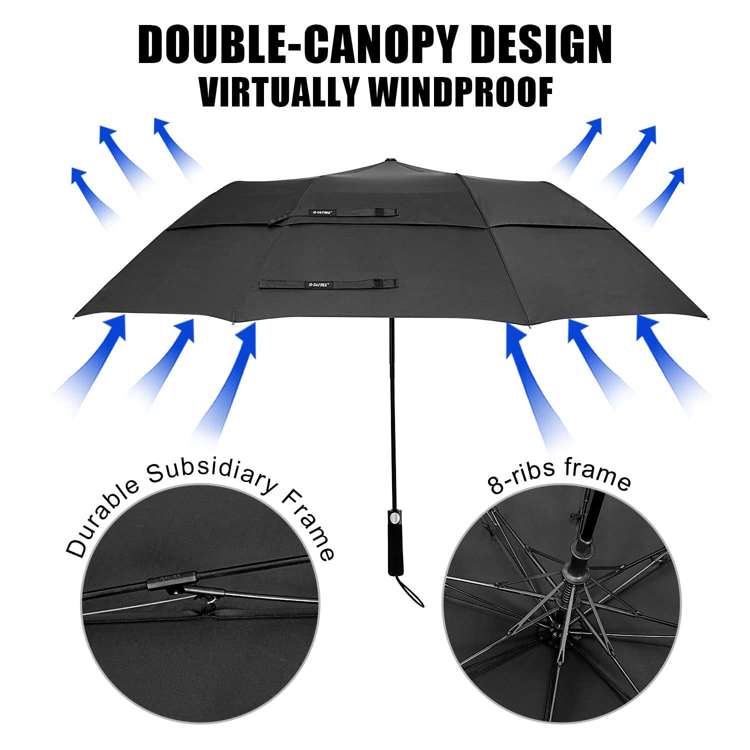 G4Free 62 Inch Portable Navy Golf Umbrella Automatic Open Large Oversize Vented Double Canopy Windproof Waterproof Sport Umbrell