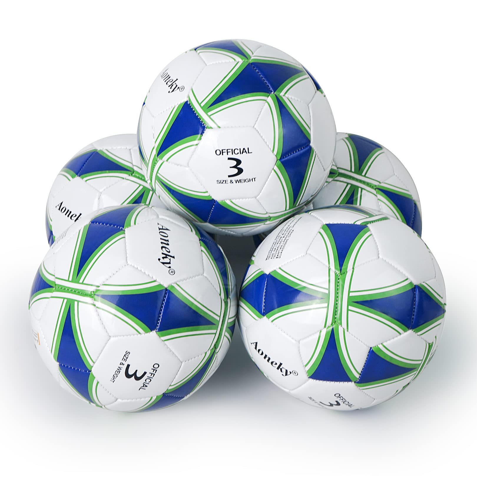 Aoneky Kids Soccer Ball - Eco-Friendly 2.5Mm Pvc Leather, Durable Machine-Stitched Design, Ball Pump Included (Size 3-10 Deflate