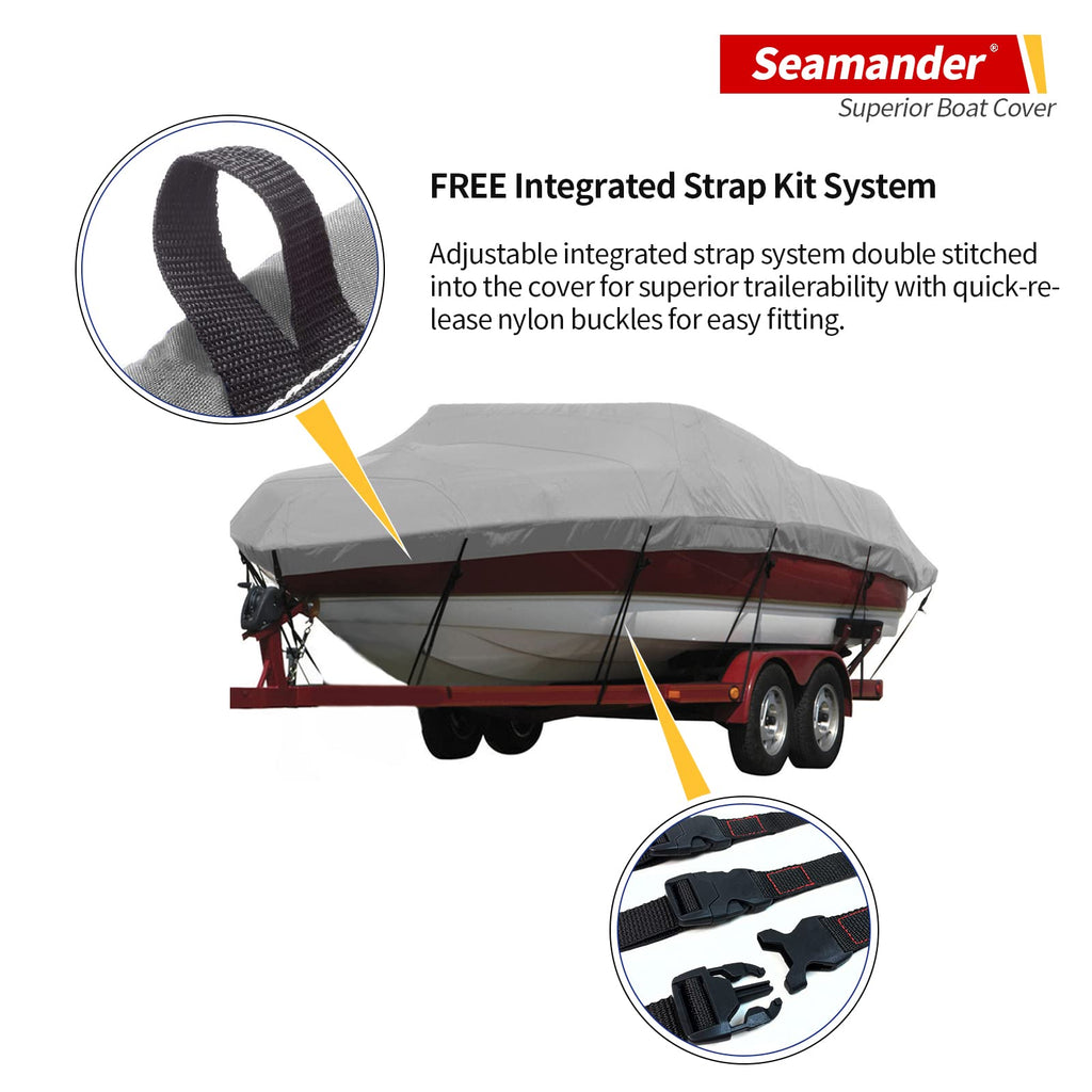 Seamander Waterproof Boat Cover, Solution-Dyed Yarn Marine Grade Cover Fits 16' To 18.5' Ft Bass, V-Hull, Tri-Hull, Fish & Ski,