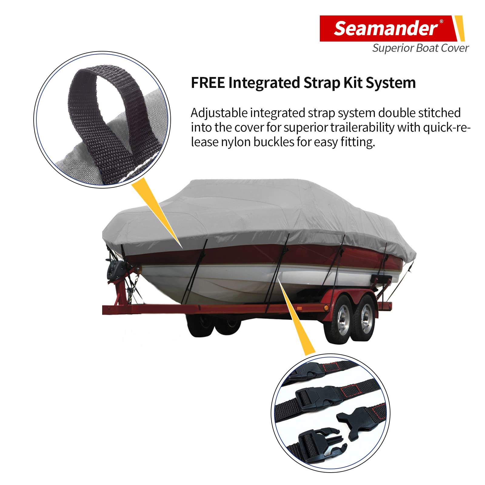 Seamander Waterproof Boat Cover, Solution-Dyed Yarn Marine Grade Cover Fits 16' To 18.5' Ft Bass, V-Hull, Tri-Hull, Fish & Ski,