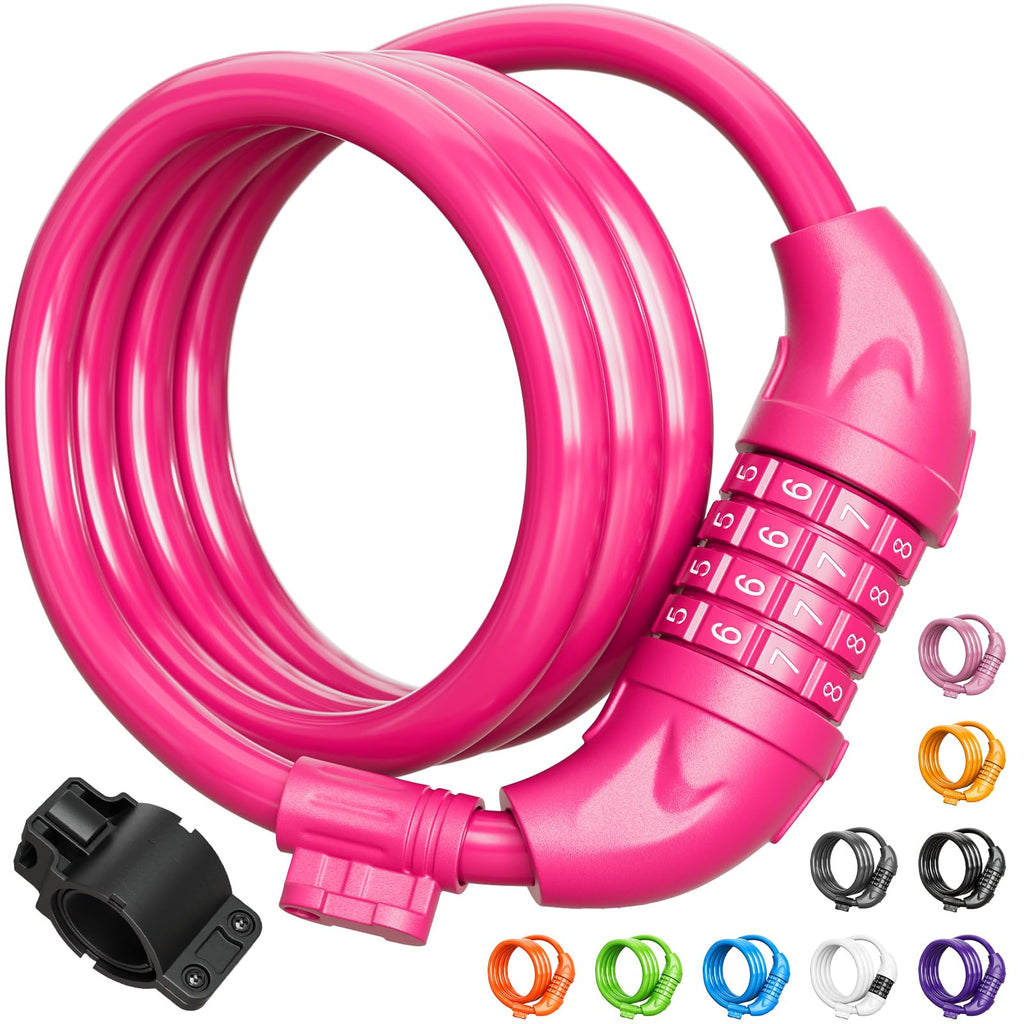 Titanker Bike Lock, 4 Feet Security Resettable Combination Coiling Bike Cable Locks With Mounting Bracket, 1/2 Inch Diameter (Pi