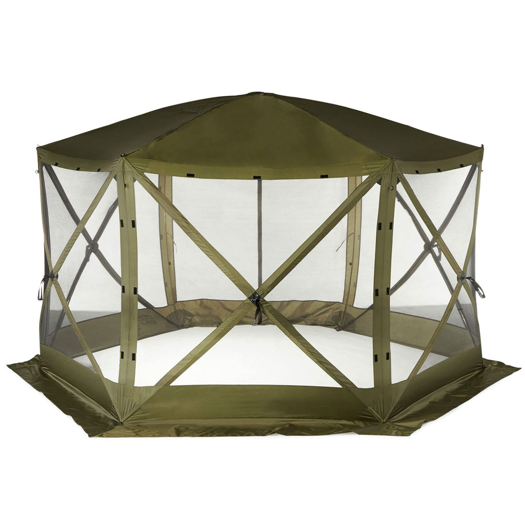 Clam Pop Up Screen Tent, Outdoor Camping Gazebo Canopy, Escape, 11.5', Green - Heavy-Duty Portable Screened Shelter With Netting