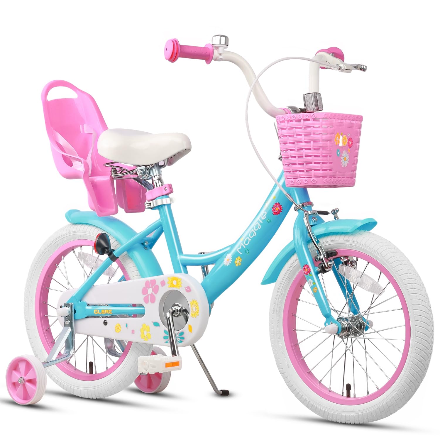 Glerc Maggie Girls Bike, 16 Inch Kids Bike for 4-7 Years Old Children, Princess Style Kids Bicycle with Doll-Seat & Basket & Tra