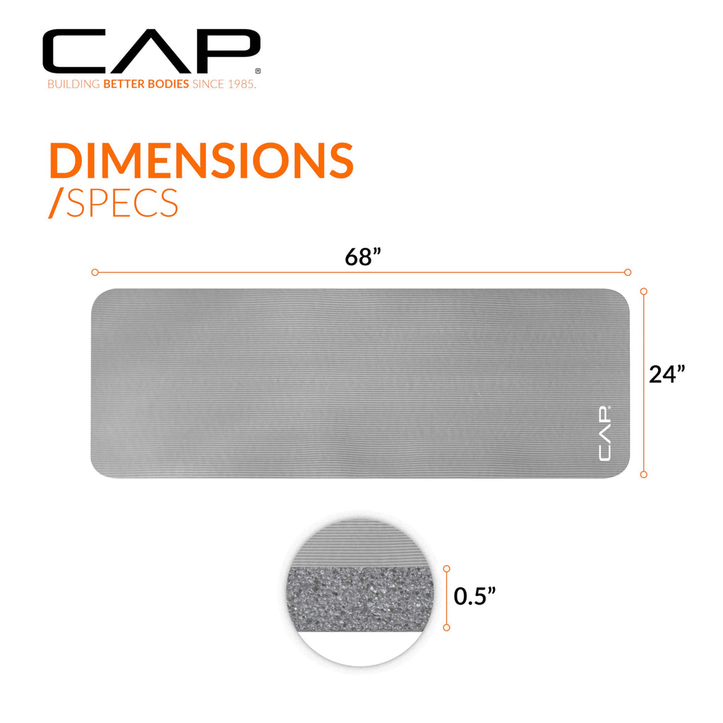 Cap Barbell High Density Exercise Mat With Strap, 68''X24'' 12Mm - Gray