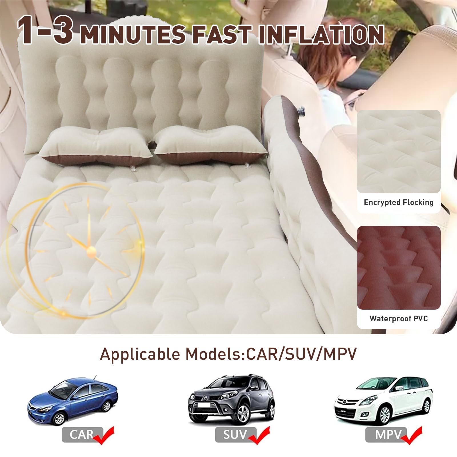Iswees Car Bed Suv Air Mattress, Car Air Mattress With Electric Pump, 2 Inflatable Pillows And 2 Footrests For Back Seat, Side S