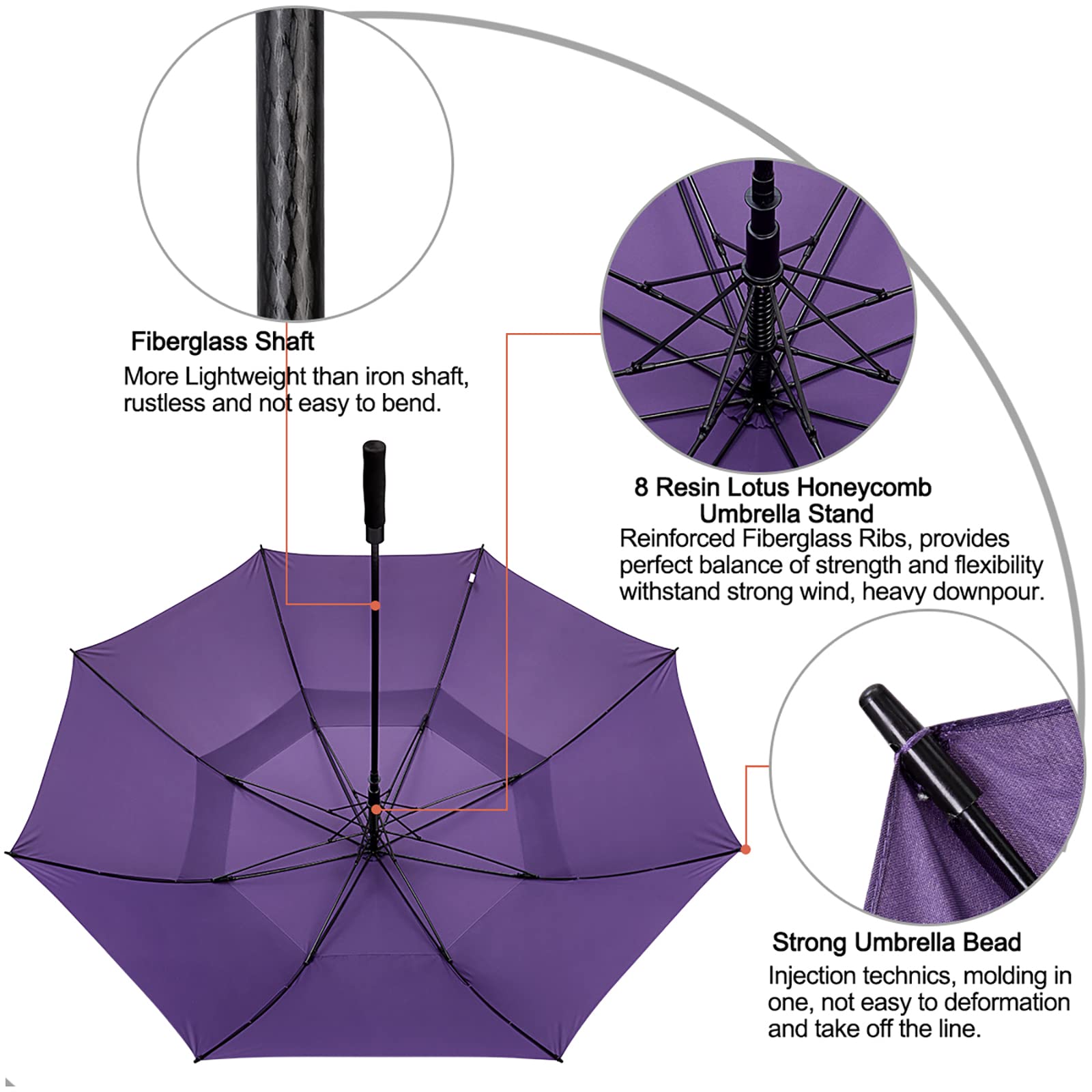 G4Free 62 Inch Automatic Open Golf Long Umbrella Extra Large Oversize Double Canopy Vented Windproof Waterproof Stick Umbrellas(