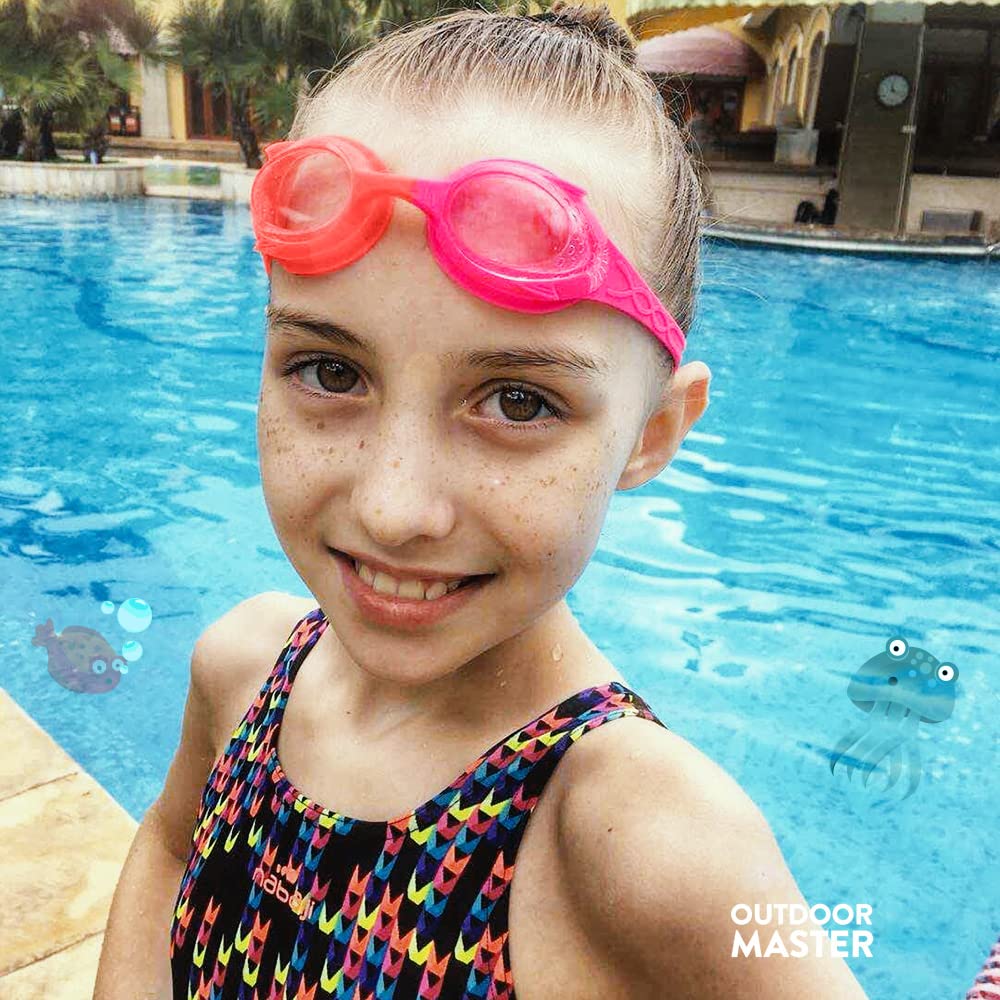 Outdoormaster Kids Swim Goggles 2 Pack - Quick Adjustable Strap Swimming Goggles For Kids - E