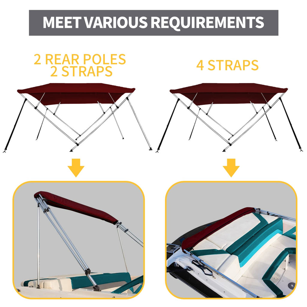 Seamander 4 Bow Bimini Top Boat Cover 4 Straps For Front And Rear Includes With Mounting Hardware(4 Bow 8'L X 54'' H X 85''-90''