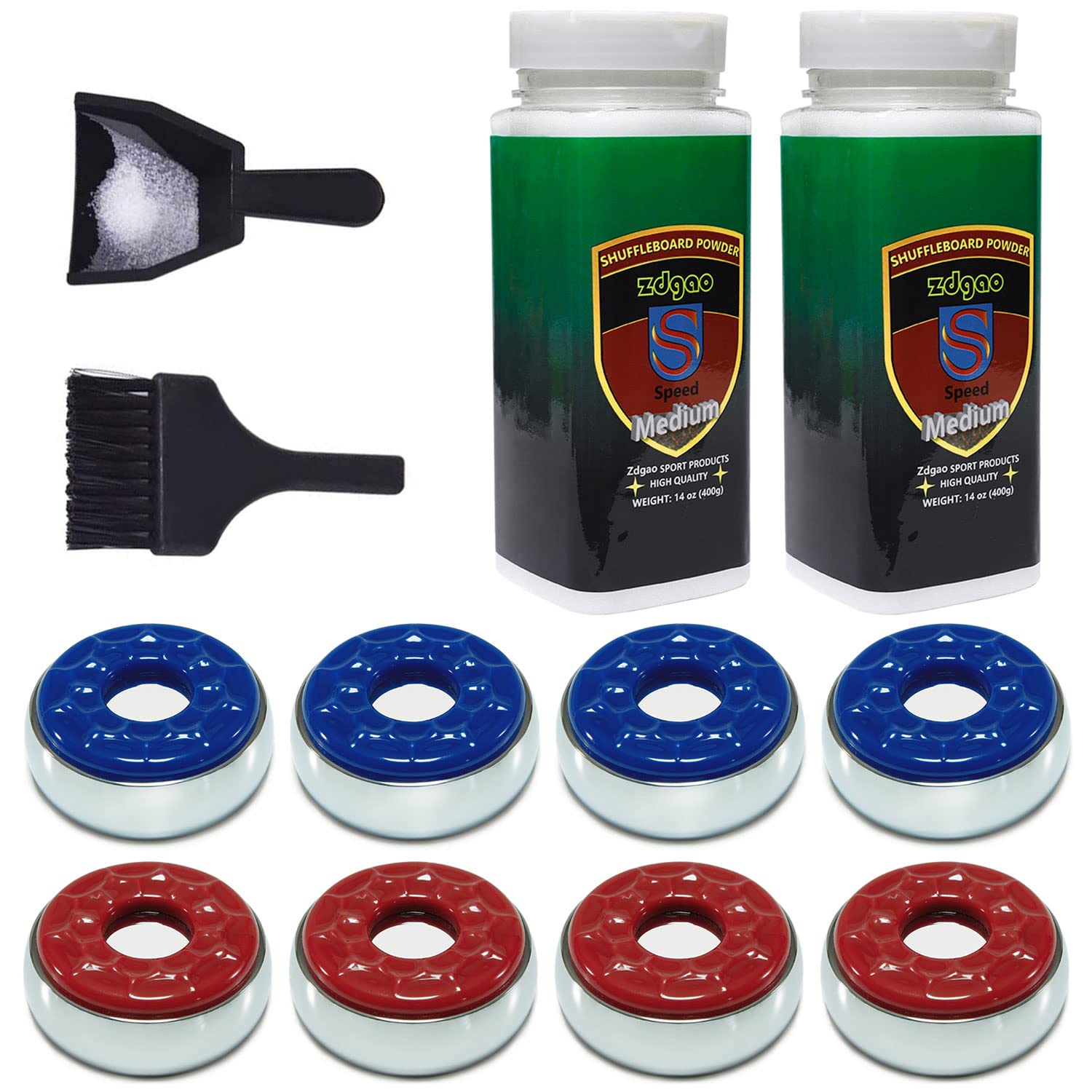 Shuffleboard Pucks W/ 2 Cans Shuffleboard Wax, Mini Dustpan And Brush For Shuffleboard Table, Complete Shuffleboard Accessories
