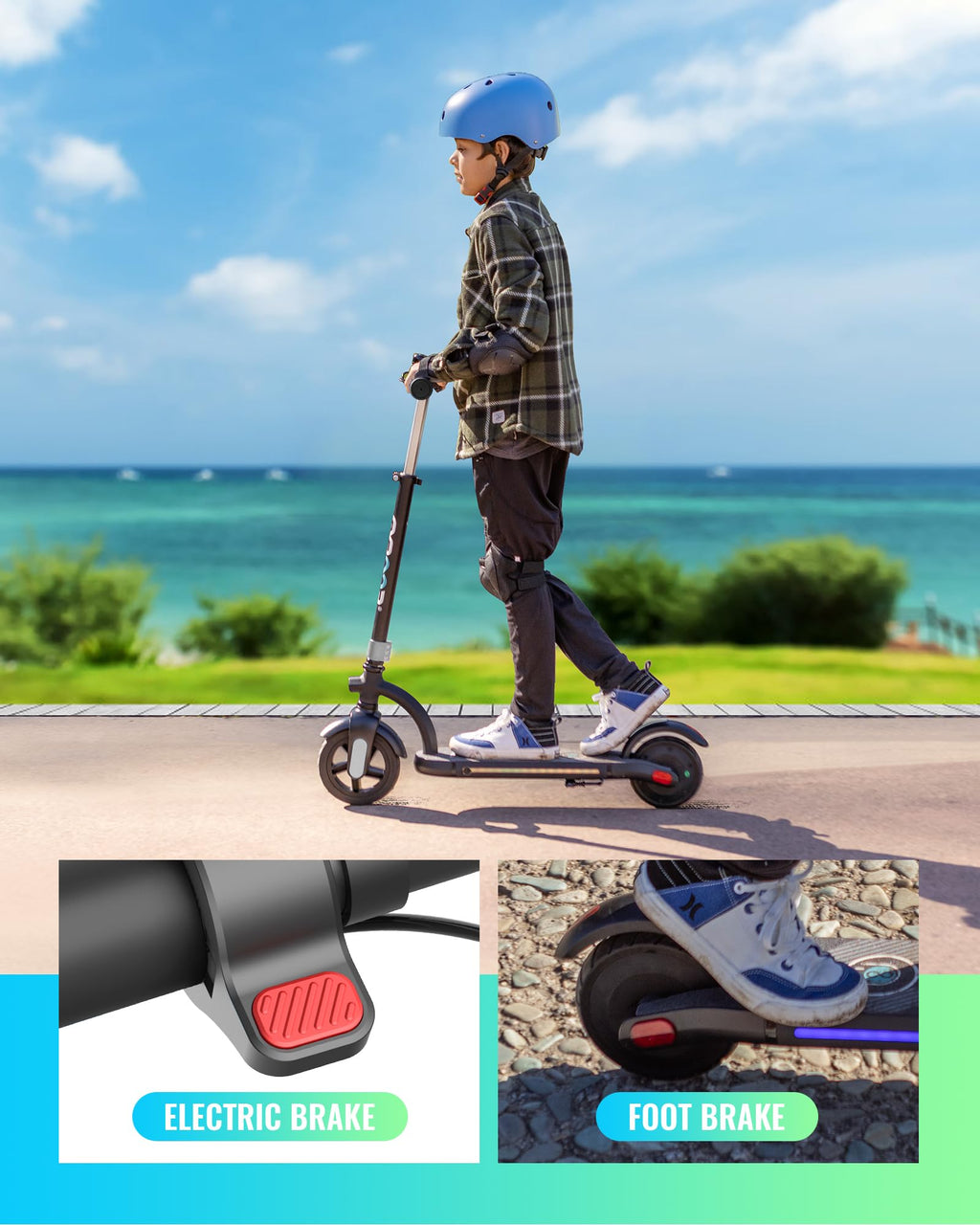 Gyroor H40 Kids Electric Scooter with 180W Motor & LED Visible Display, 10 Mph, Colorful Lights, Adjustable Speed and Height, El