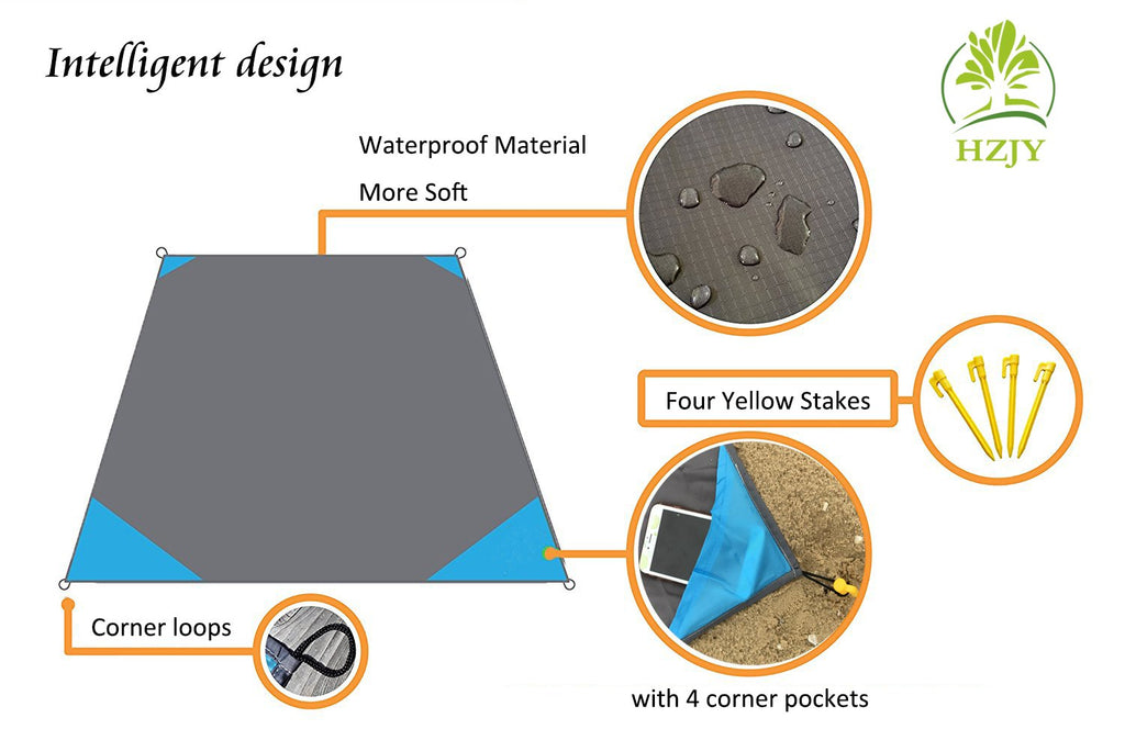 Hzjoyue Outdoor Picnic Blanket (71 X 55) -Compact, Lightweight, Sand Proof Pocket Blanket Perfect Mat For The Beach, Hiking, Tra