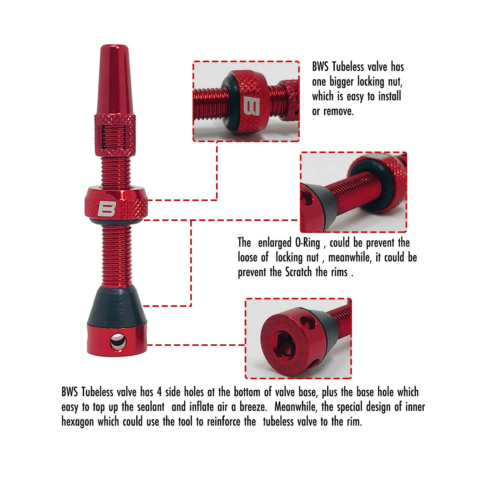 Bwshlf Red Tubeless Presta Valve Stem 40Mm  44Mm, Super Light Alloy Presta Valve Stem Kit With Valve Core Remover Tool And Valve