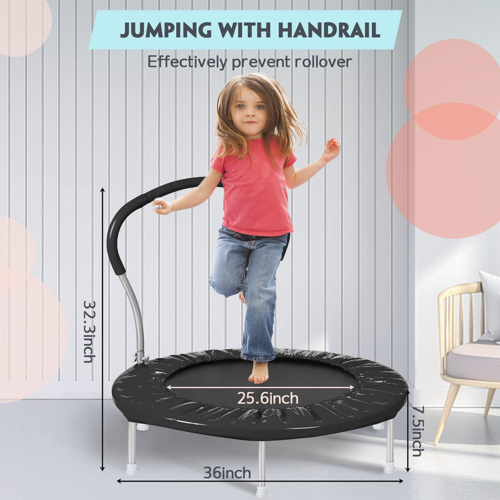 Lyromix 36Inch Kids Trampoline for Toddlers with Handle, Indoor Mini Rebounder Trampoline for Kids, Dark Black