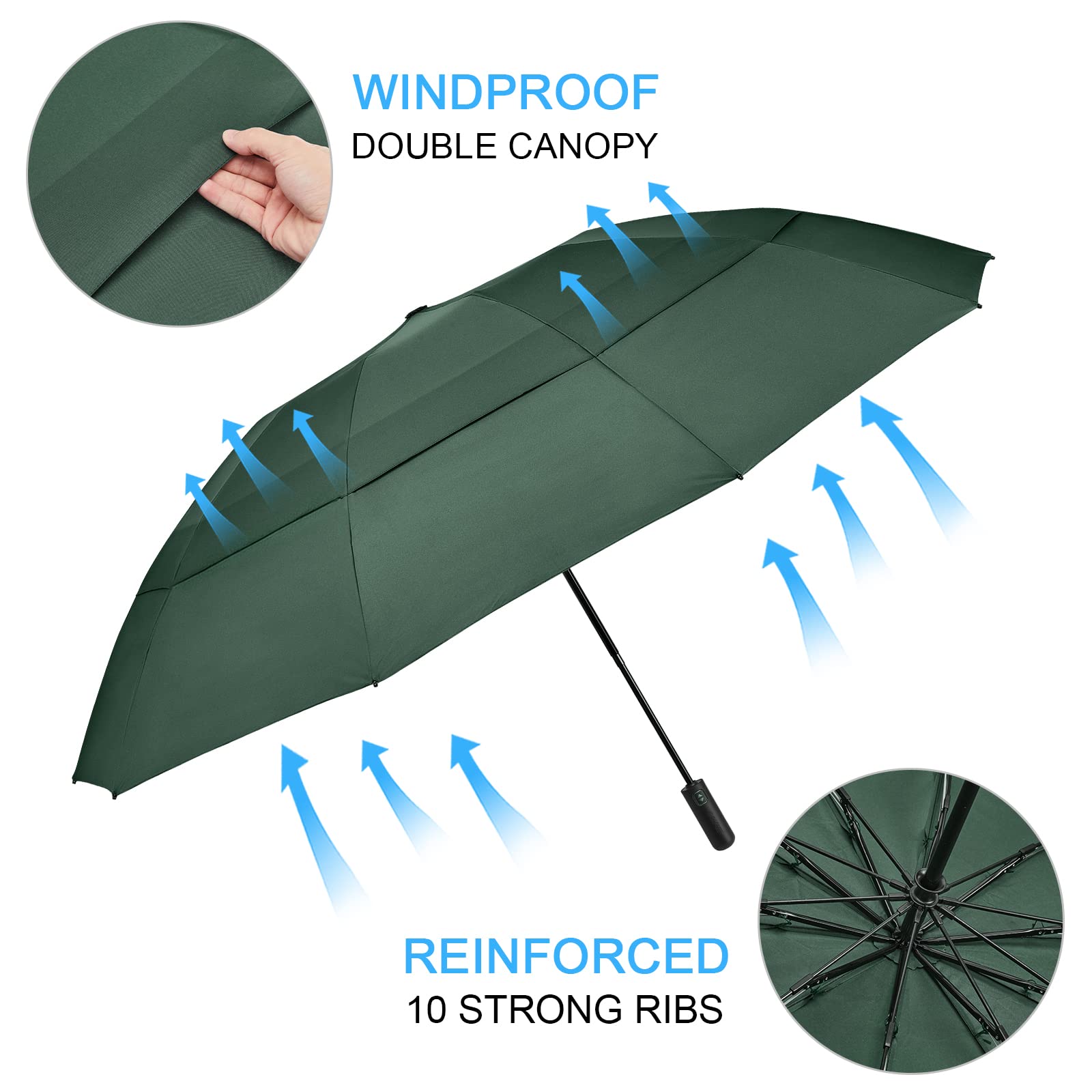 G4Free 46 Inch Large Golf Umbrella Compact Reverse Travel Umbrella Automatic Open Close (Green)