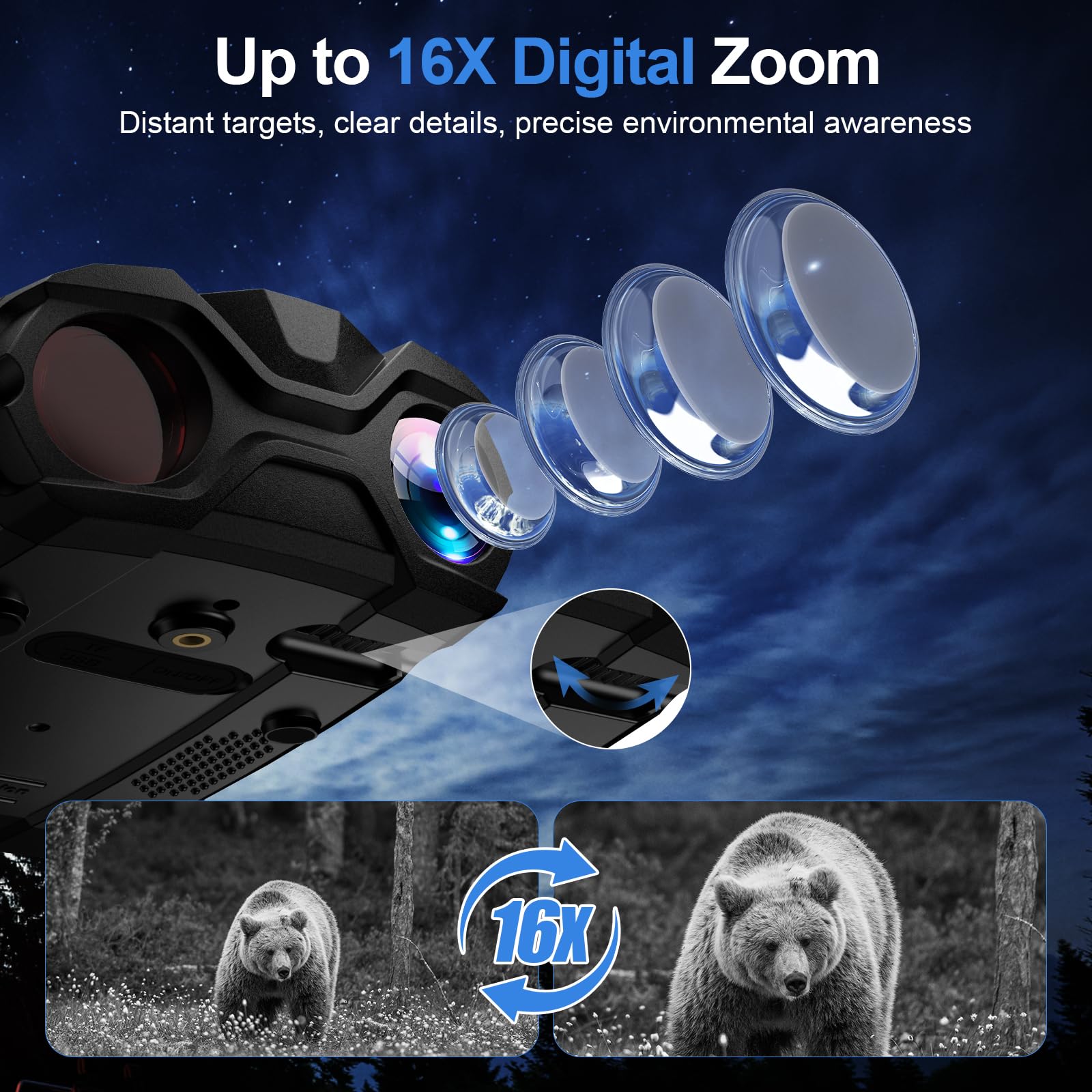 WARMTUYO Night Vision Goggles, 4K Binoculars with Camera, 3.5  HD Display and 32GB TF Card, 9 Gear Night Vision, 16X Digital Zoo