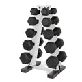 CAP Barbell 150 LB Black Handle Coated Hex Dumbbell Set with Vertical White Rack