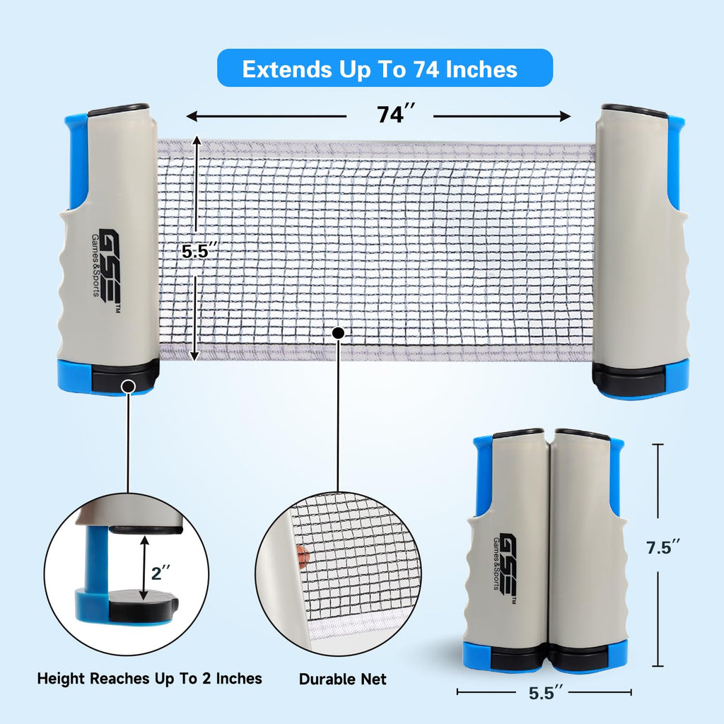 Gse Games & Sports Expert Adjustable Retractable Ping Pong Net & Post. Portable Table Tennis Net & Clamps. Replacement Ping Pong