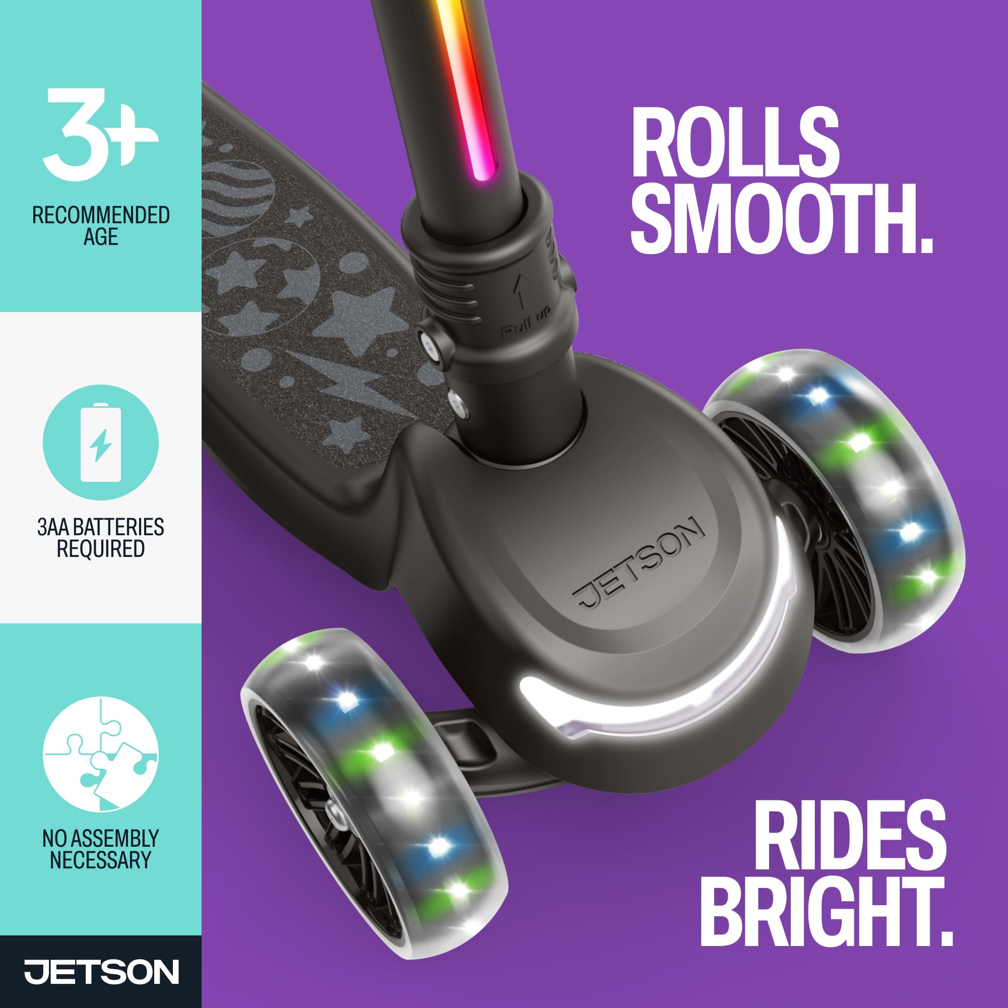 Jetson Leap 3-Wheel Kick Scooter, Portable Scooter for Kids with Light-Up Frame and Wheels, Folding Design, Adjustable Handlebar