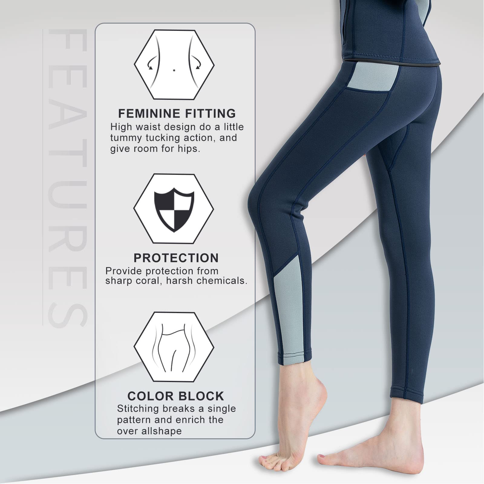 Goldfin Wetsuit Pants Womens, 2Mm Neoprene Pants Keep Warm For Water Aerobics Diving Swimming Surfing Kayaking Boating (Navy, 3X