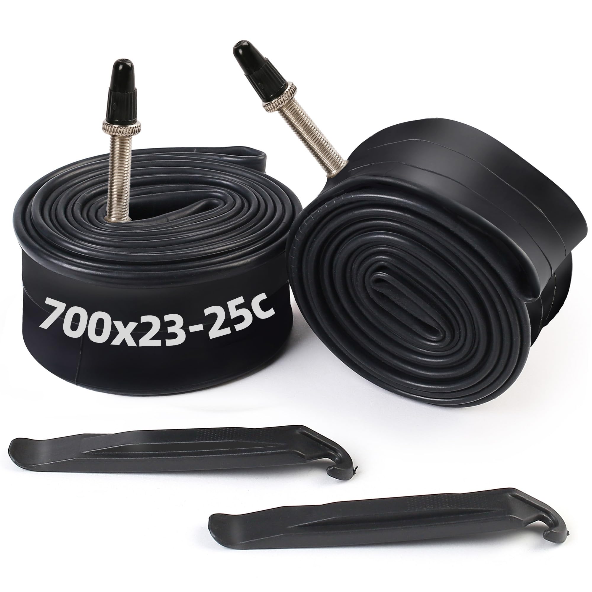 Lotfancy 28 700X23/25C Tube 60Mm Presta Valve (2 Pack), 700X25C 700X23C Tube For Road Bike, 2 Nylon Plastic Tire Levers Included