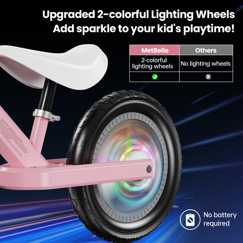 Balance Bike For Age 2 To 5 Years Baby,Colorful Lighting Toddler First Bicycle, 12-Inch Ride On Trainer Toys For Children,Kids S