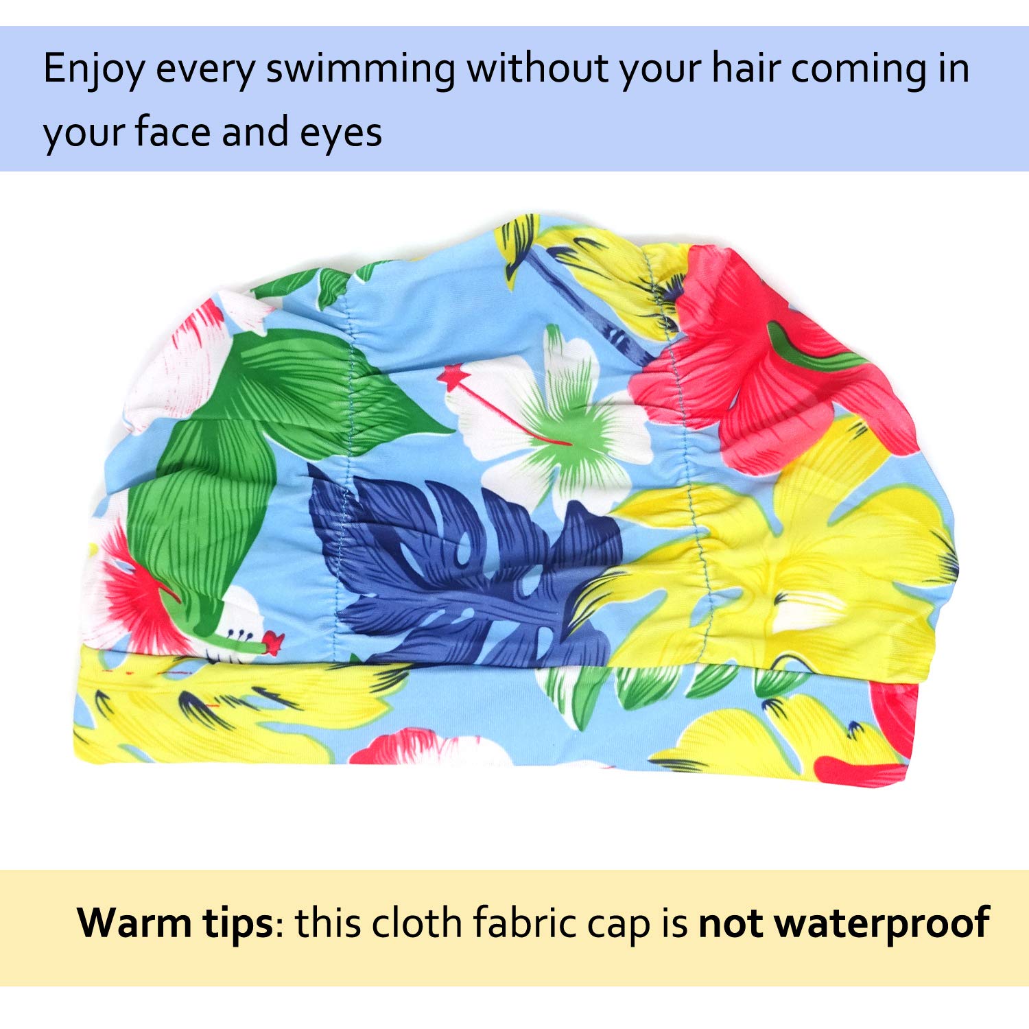 Honbay Pleated Swimming Cap Long Hair Swim Cap Bathing Cap, Non-Waterproof (Monstera)