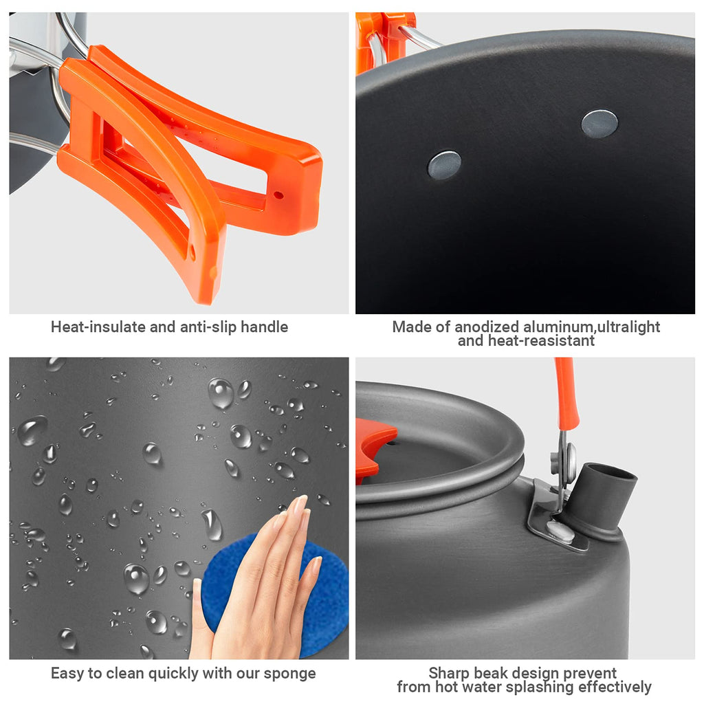 Yeto Camping Cookware Set Hard-Anodized Aluminum Foldable Backpacking Camping Pots And Frying Pans Cooking Camp Kitchen Camping