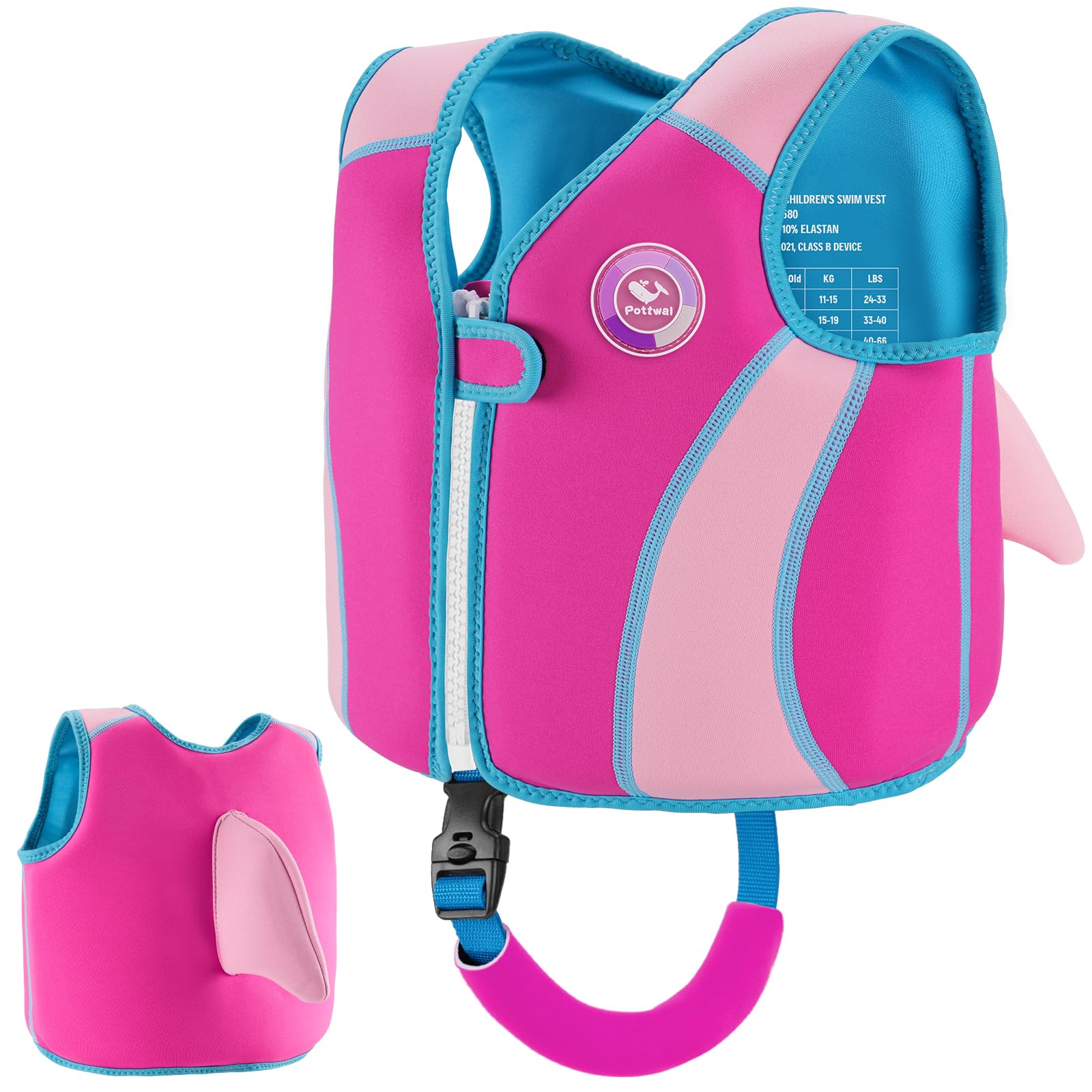 Pottwal Swim Vest for Kids - Swim Jacket for 3-6 Years (40-66LBS Weight) - Puddle Jumper with Adjustable Crotch Strap - Made of 