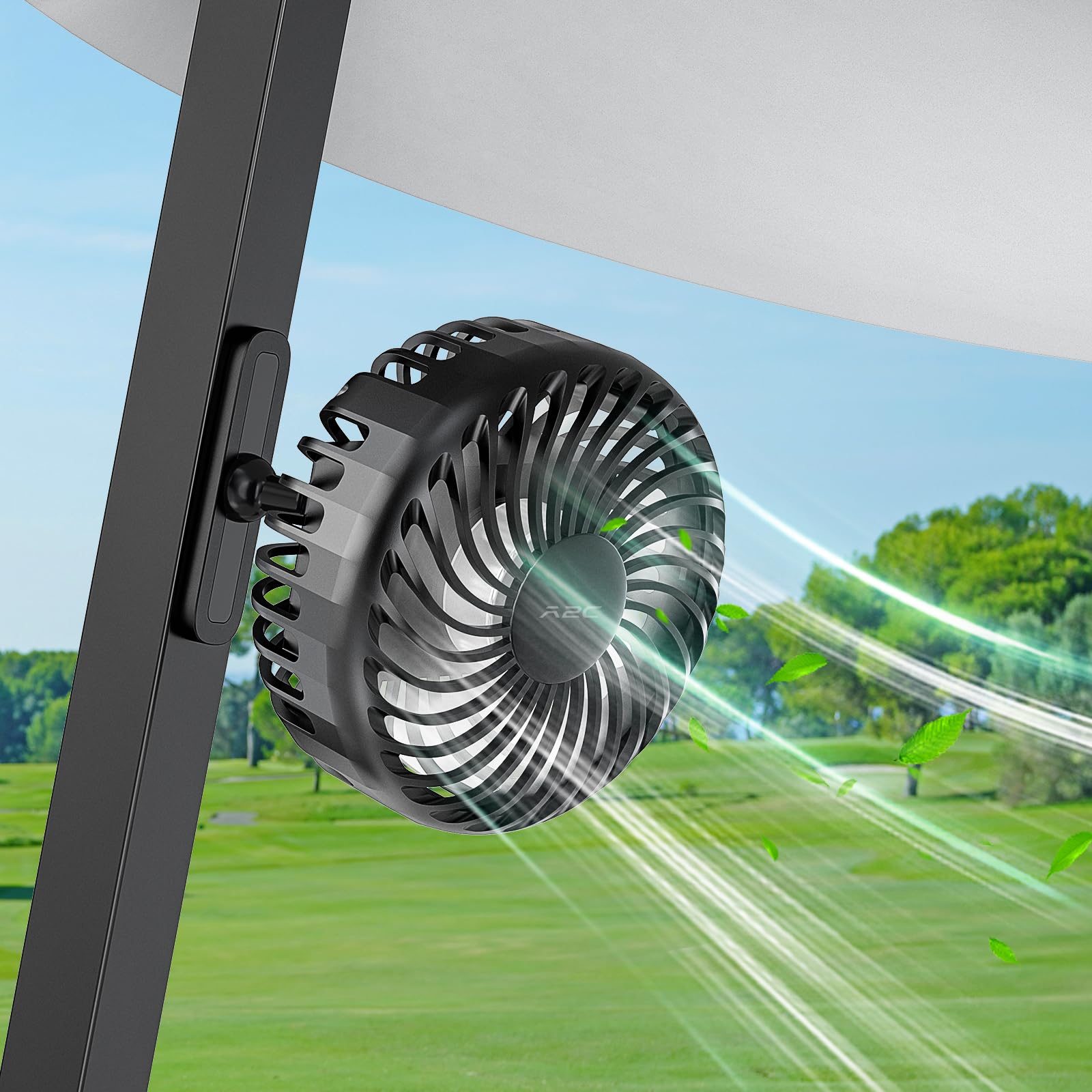A2C Golf Cart Fan Rechargeable Magnetic Base Battery Operated Portable Fan 3 Speeds 4000 RPM Strong Airflow Compatible with Yama