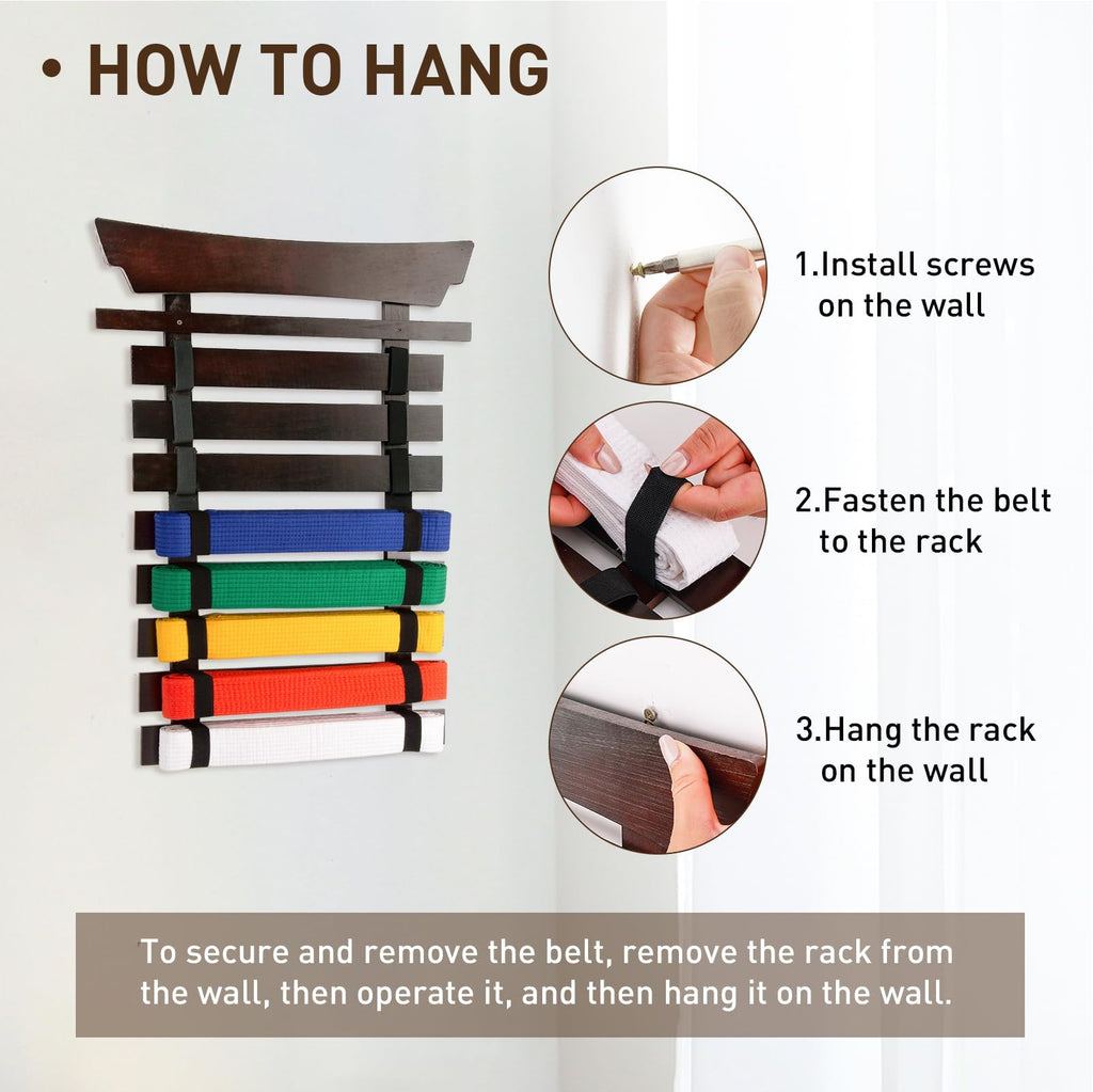 Winartton 8 Belts Karate Belt Display Rack With Stickers, Martial Arts Belt Display Holder, Taekwondo Belt Jiu Jitsu Belt Bjj Be