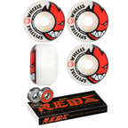 Spitfire 52Mm Wheels Bighead White/Red Skateboard Wheels - 99A With Bones Bearings - 8Mm Bones Reds Precision Skate Rated Skateb