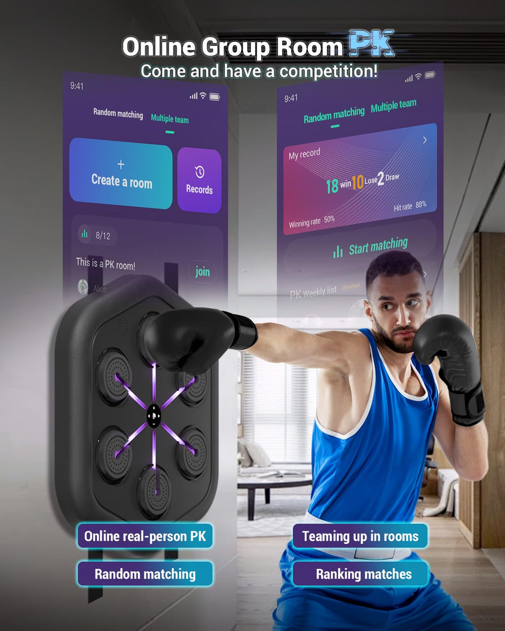 2025 Upgraded Smart Music Boxing Machine, Professional Online Boxing Lessons for Sculpting Fat Burning - 24H Standby, 160 Synced