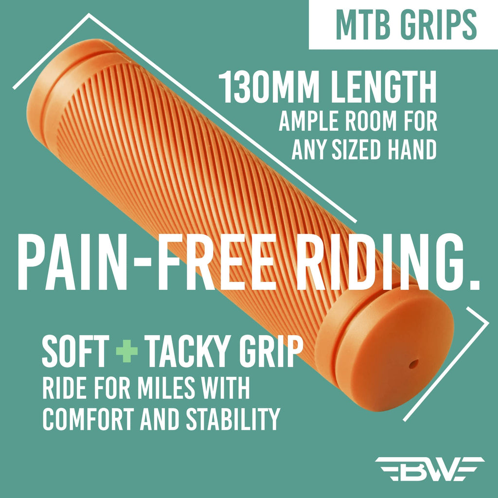 Bw Mtb Bike Grips - Comfortable And Grippy 130Mm Bicycle Handlebar Grips - Black