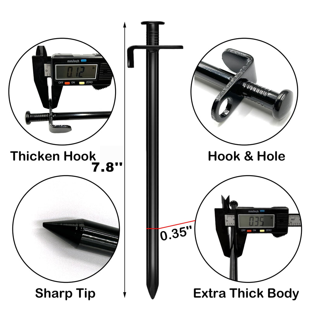 Cheardia 20 Pack Tent Stakes Heavy Duty, 10 Inch Outdoor Camping Pegs Stakes Black Metal Ground Stakes Spikes For Tent Tarp Cano