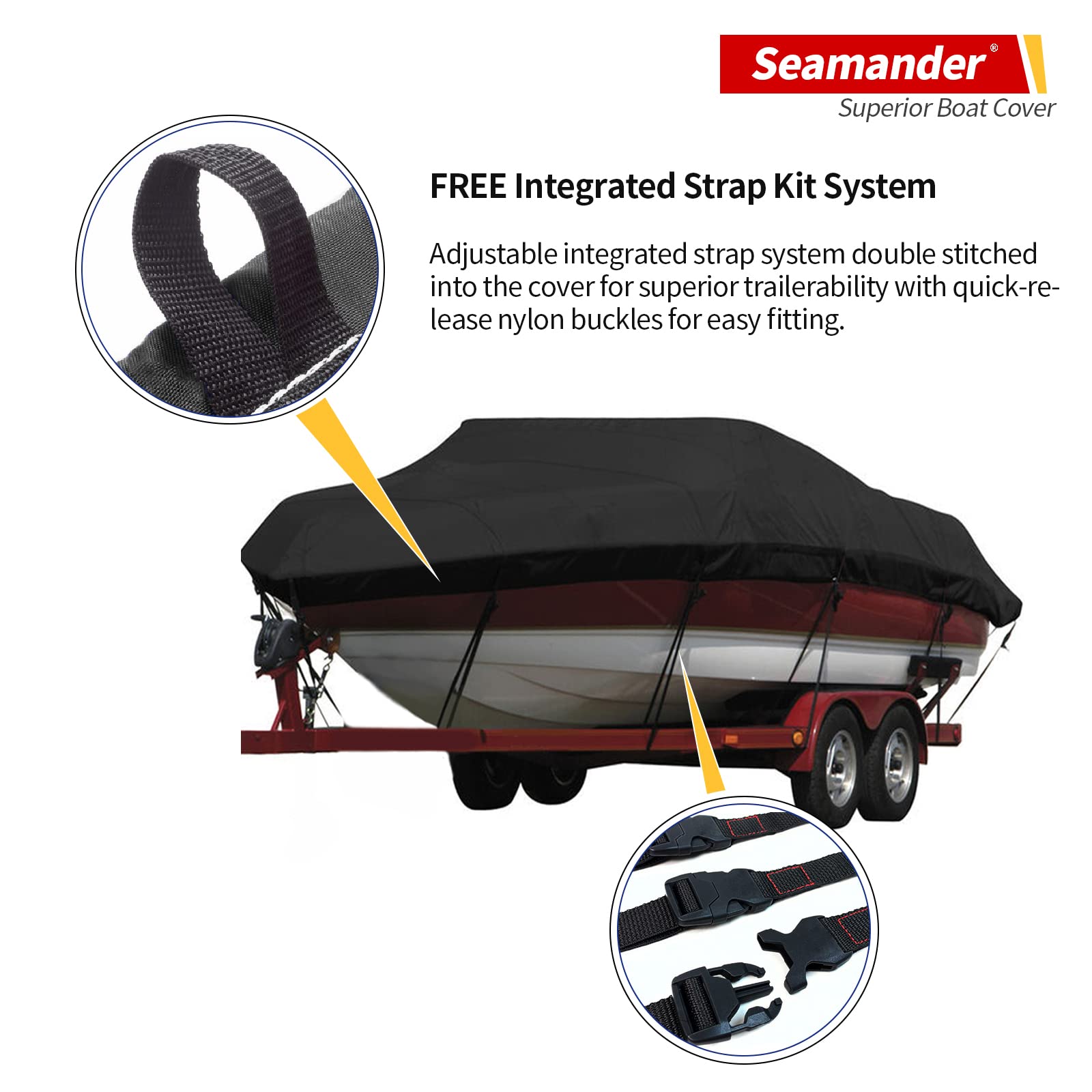 Seamander Waterproof Boat Cover, Solution-Dyed Yarn Marine Grade Cover Fits 14' To 16' Ft Bass, V-Hull, Tri-Hull, Fish & Ski, Ru