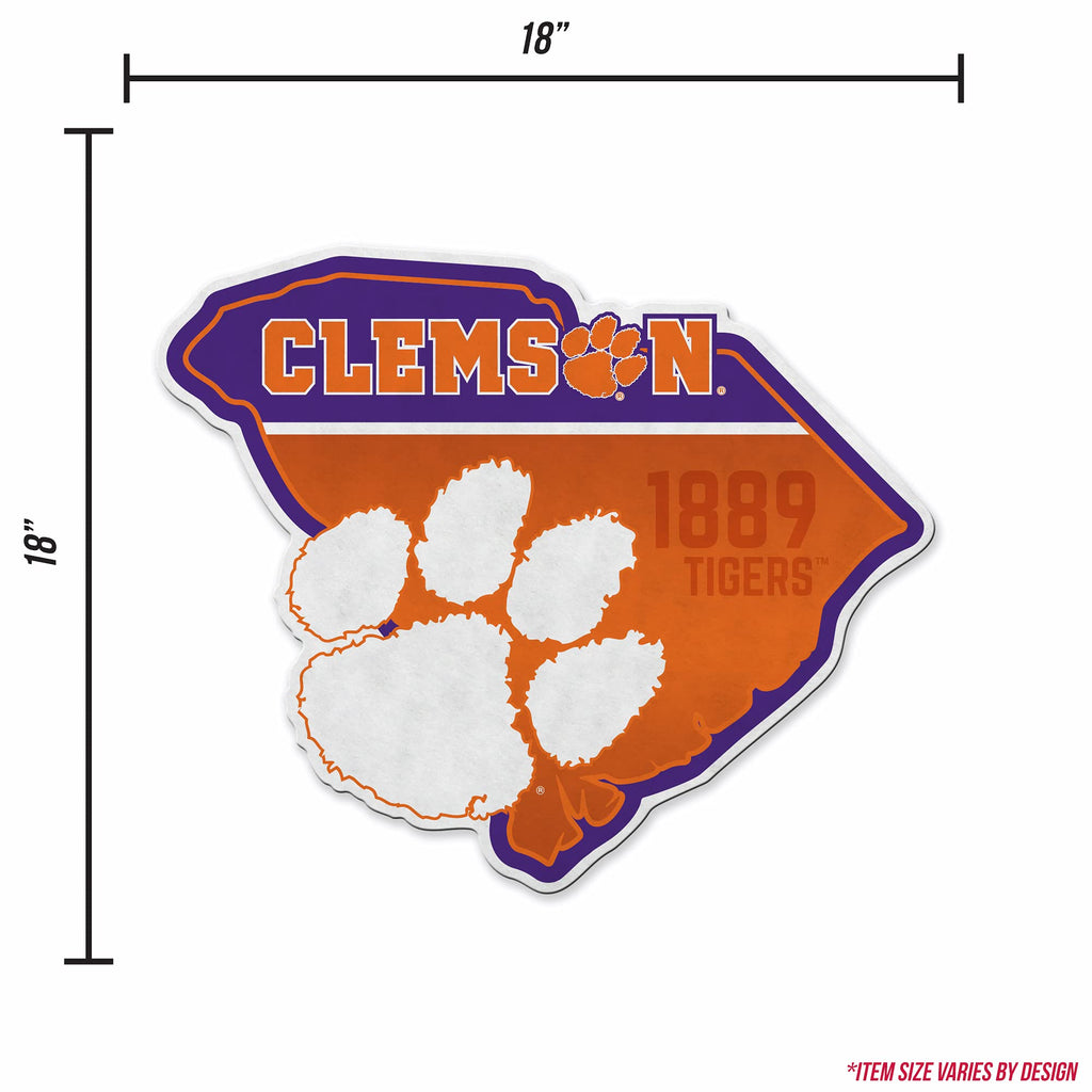 Rico Industries Ncaa Clemson Tigers State Shape Shape Cut Pennant - Home And Living Room D  Cor - Soft Felt Ez To Hang, 18X0.10X