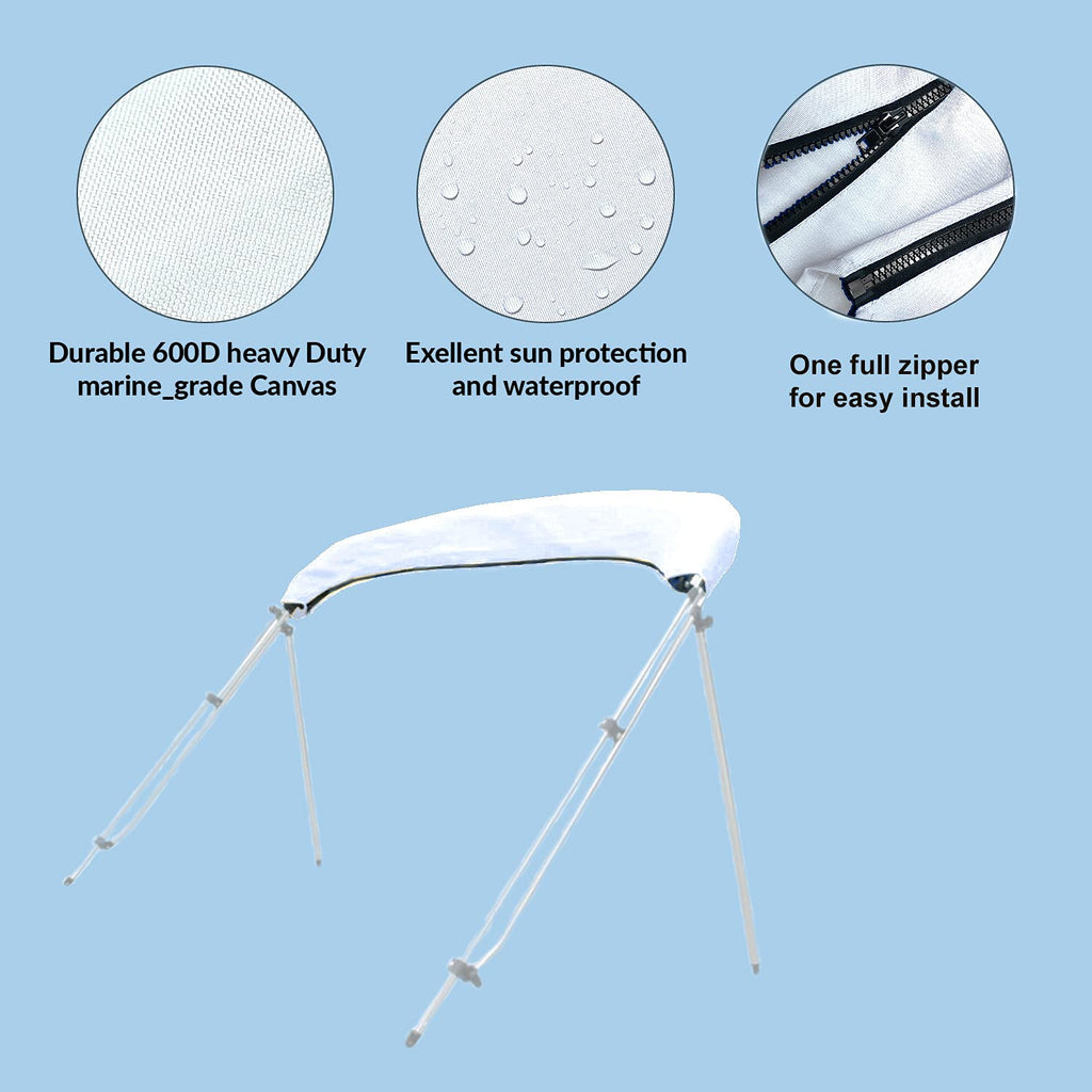 Savvycraft 4 Bow Bimini Replacement Top Canvas Cover 4 Bow 96'' L 67''-72'' W White Color
