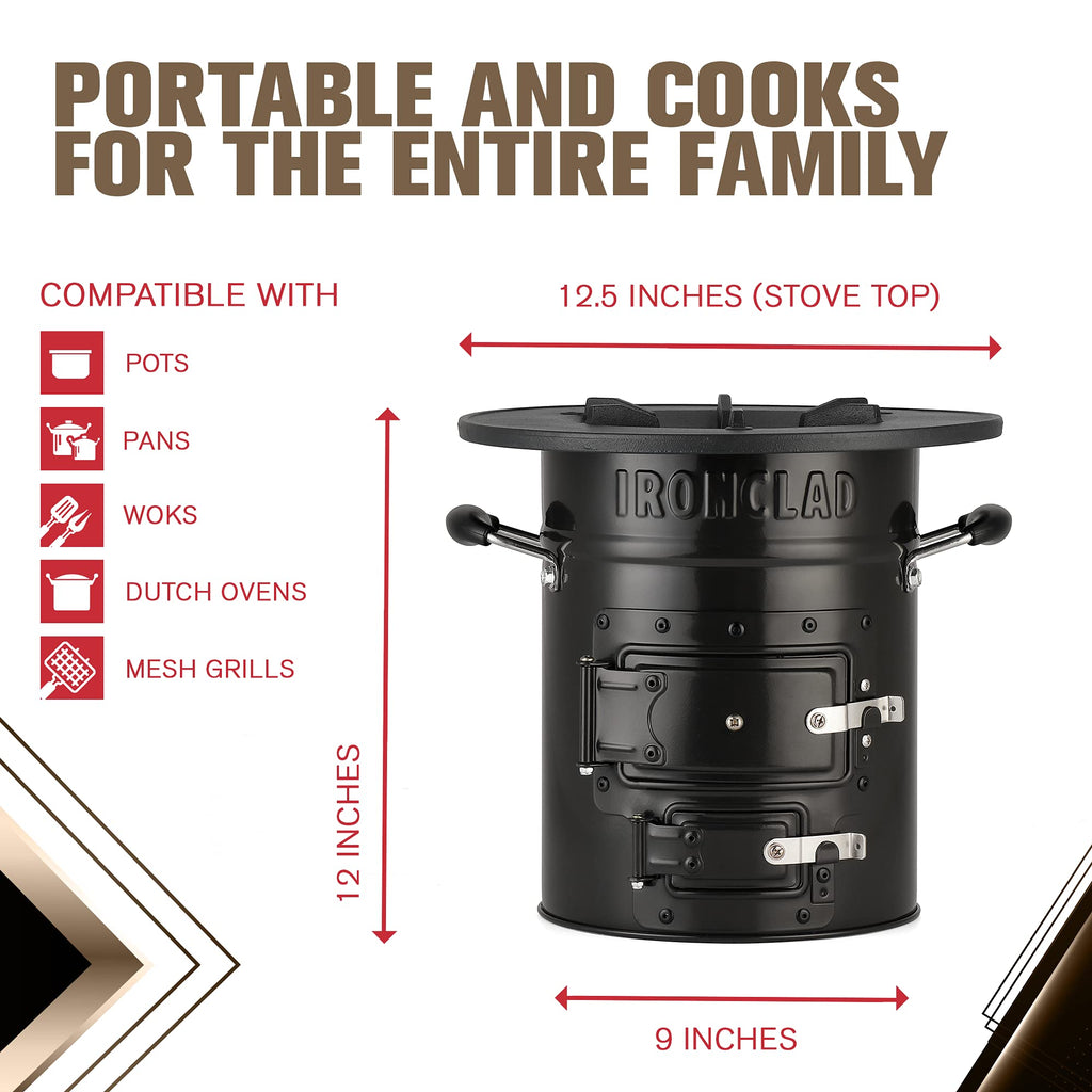 Supply Rocket Stove - Camping Wood Stove For Emergency Preparedness, Survival, Off Grid Living Supplies - Portable Wood Burning