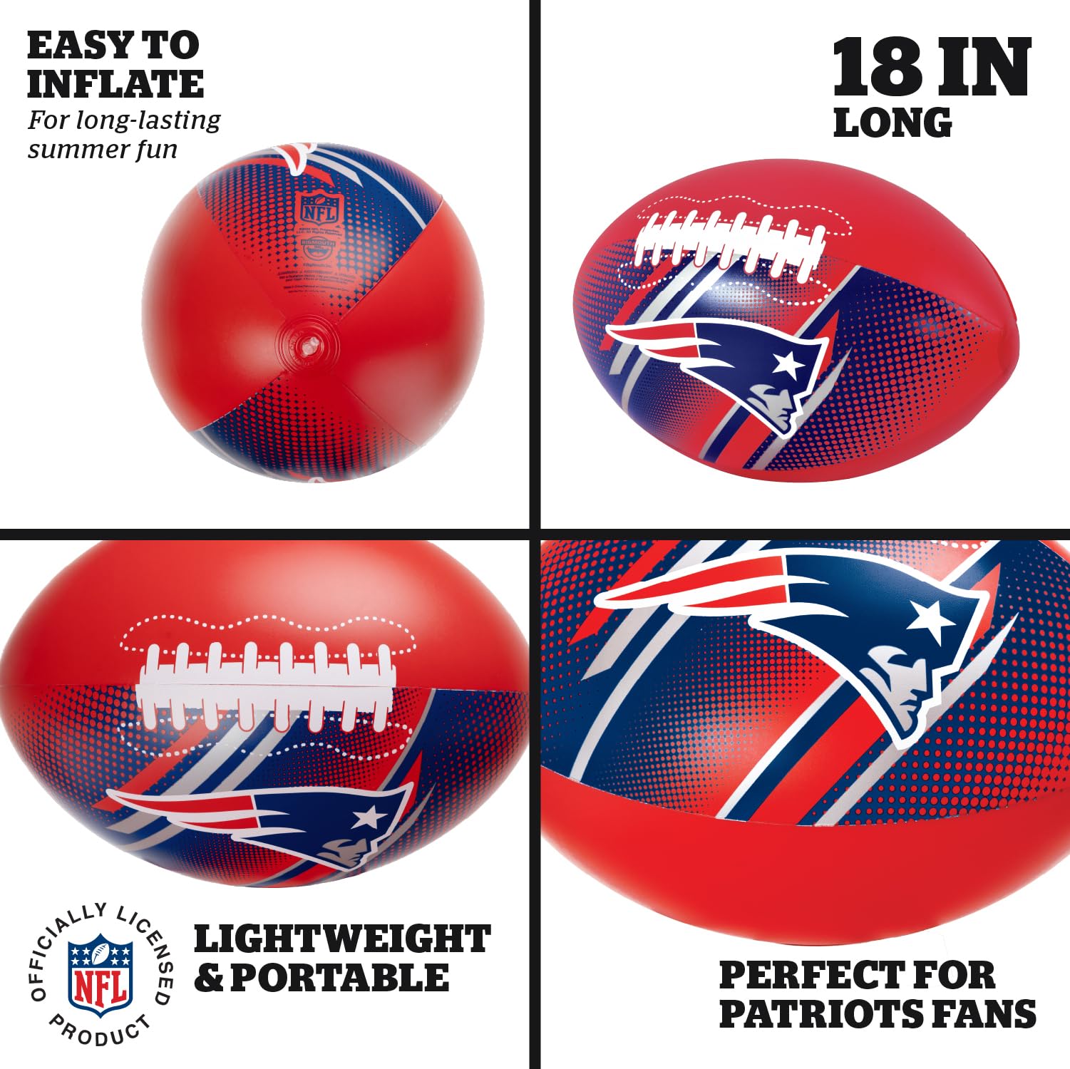 Bigmouth New England Patriots 18    Inflatable Pool Football Officially Licensed Nfl Fan Gear Merchandise Beach Ball Games For A
