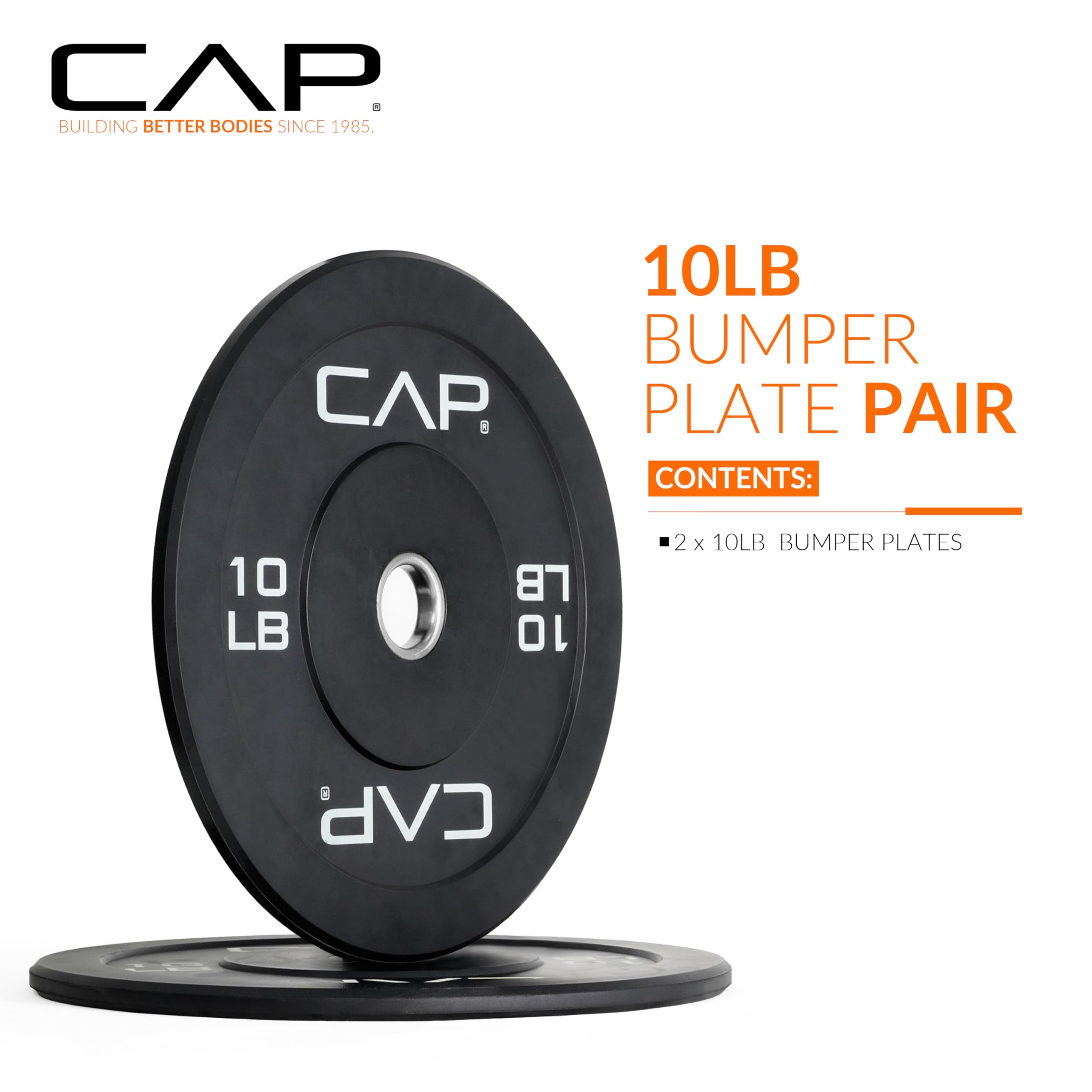 Cap Barbell Budget Olympic Bumper Plate Set With White Logo, Black, 10 Lb Pair