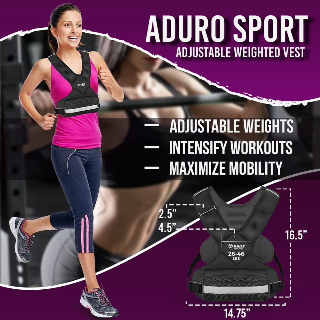 Aduro Sport Adjustable Weighted Vest Workout Equipment, 26Lbs-46Lbs Body Weight Vest For Men, Women, Kids