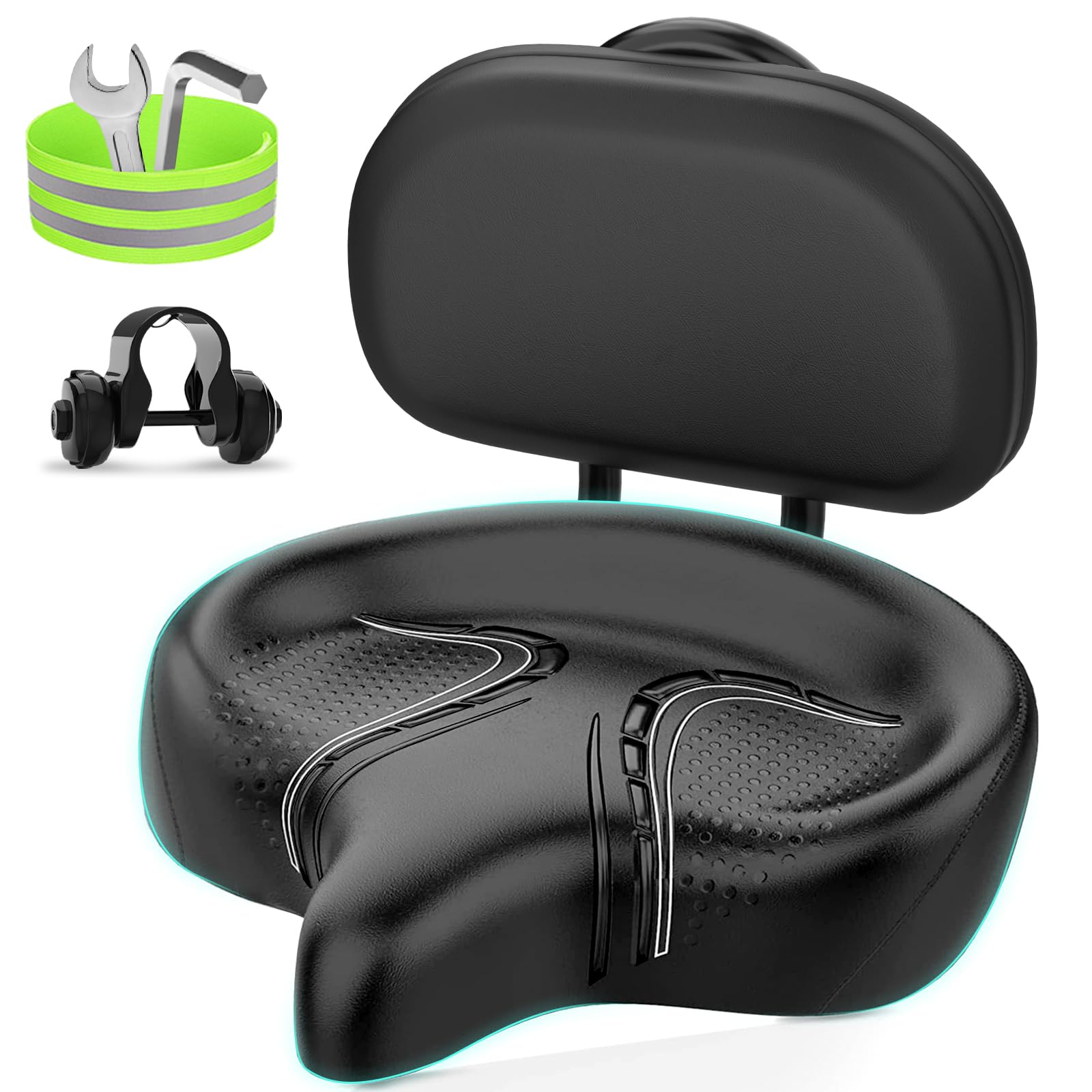 BLUEWIND Oversized Bike Seat with Backrest, Design for Electric Bike, High Memory Foam of Bicycle Seat Replacement for Tricycle 