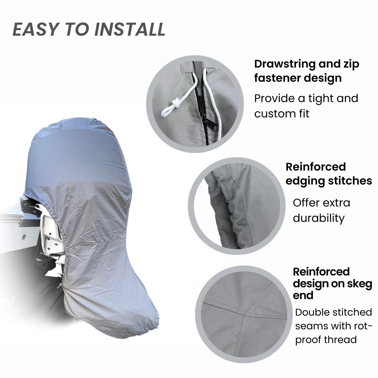 Savvycraft Heavy Duty Outboard Motor Cover, Waterproof 600D Polyester Full Size Boat Engine Cover For Motor Up To 15-20 Hp Gray