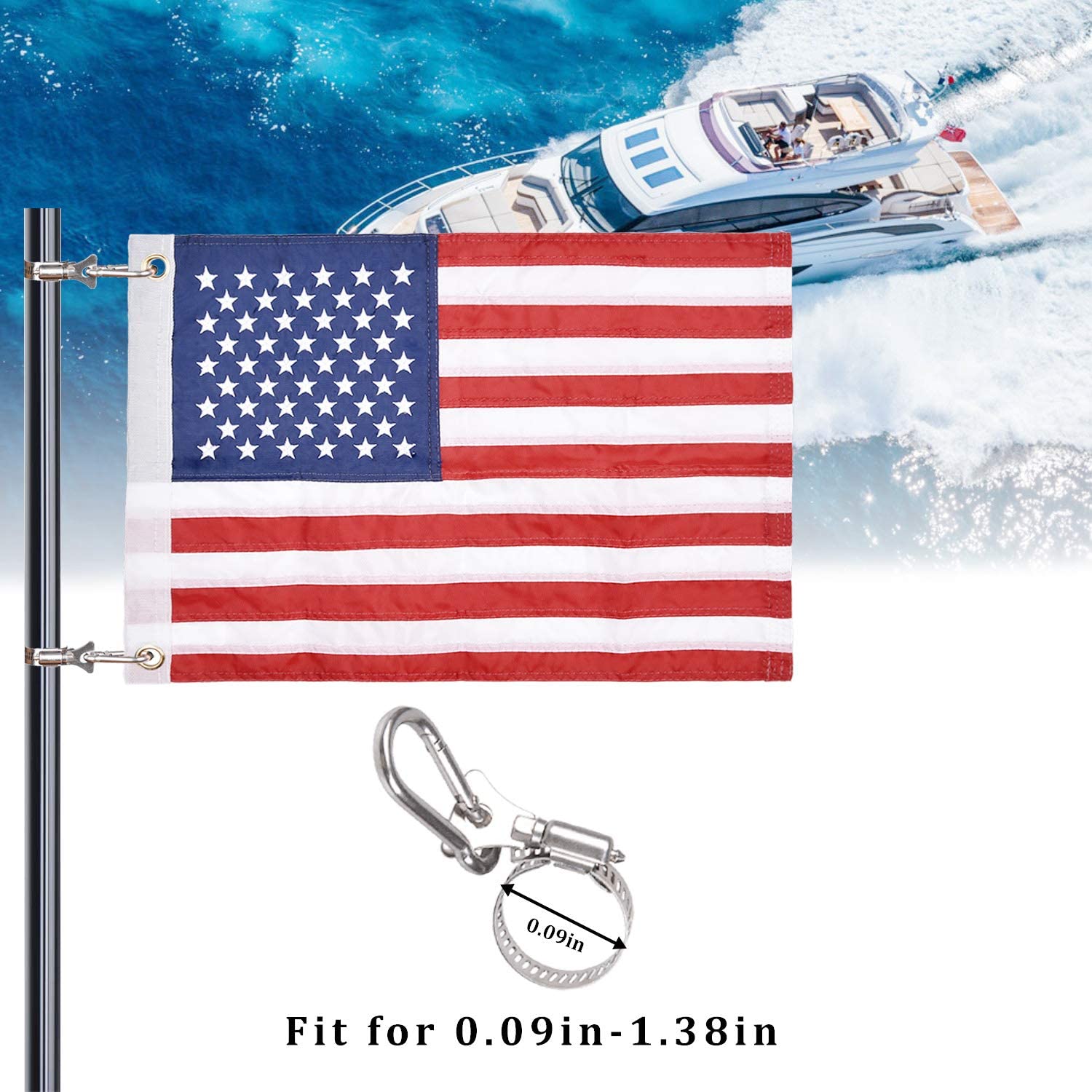 Universal Boat Flag Marine 12''X18'' With 4 Boat Flag Pole Kits Usa Flag With 50 Embroidered Stars American Boat Flag