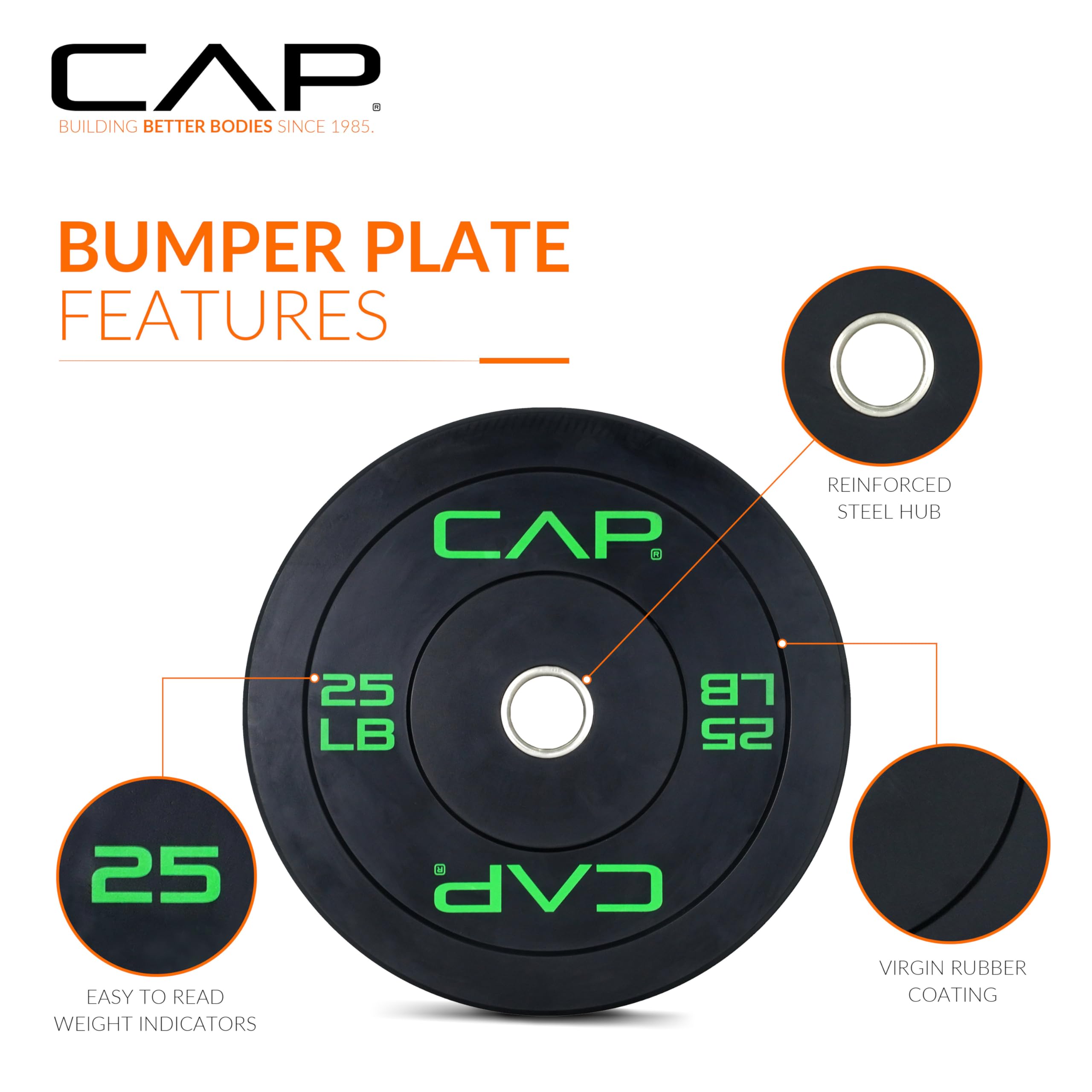 CAP Barbell 190 LB Economy Olympic Bumper Plate Set with Color Logo | Black