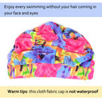 Honbay Pleated Swimming Cap Long Hair Swim Cap Bathing Cap, Non-Waterproof (Pink Blue)