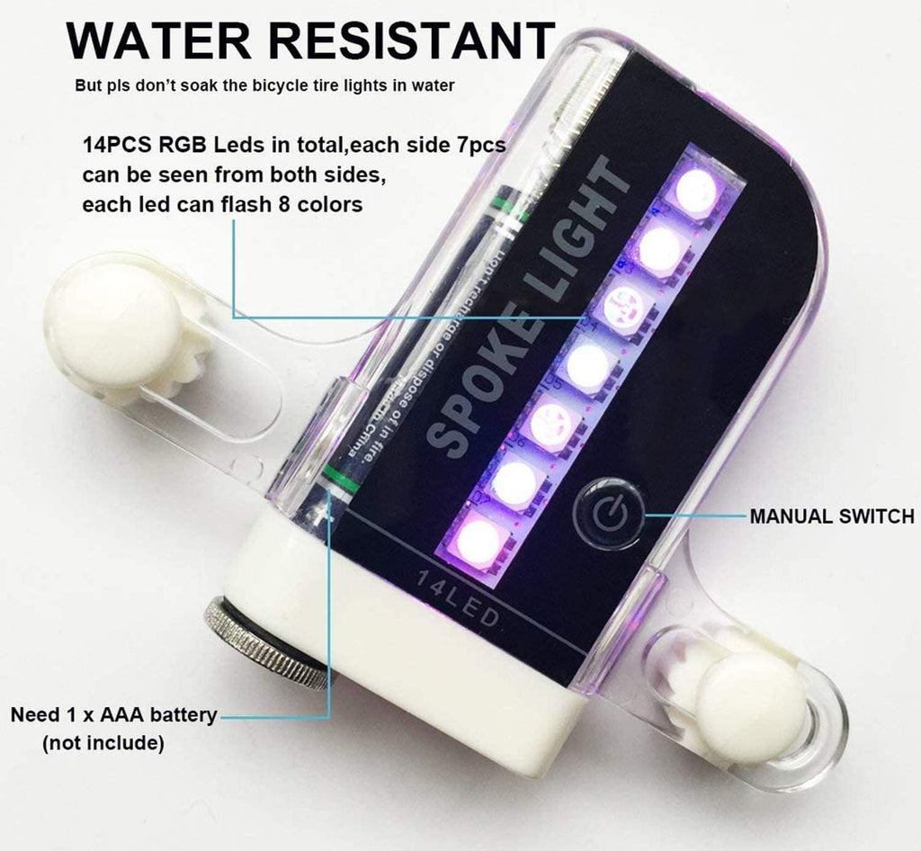 Bike Wheel Lights (2 Tire Pack) - Waterproof Led Bicycle Spoke Lights Safety Tire Lights - Great Gift For Kids Adults - 30 Diffe