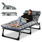 Camping Cot, Adjustable 4-Position Adults Reclining Folding Chaise With Pillow, Outdoor Portable Lounge Chair Sleeping Cots Bed,