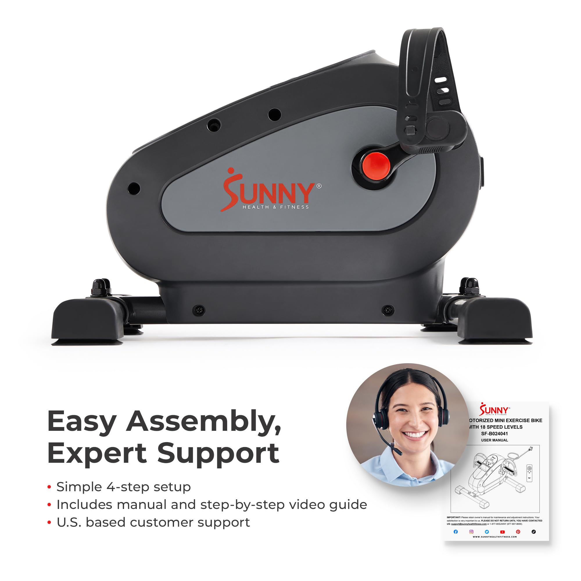 Sunny Health & Fitness Smart Motorized Mini Exercise Bike, Dual Function Portable Under-Desk Pedal Trainer for Low-Impact Cardio